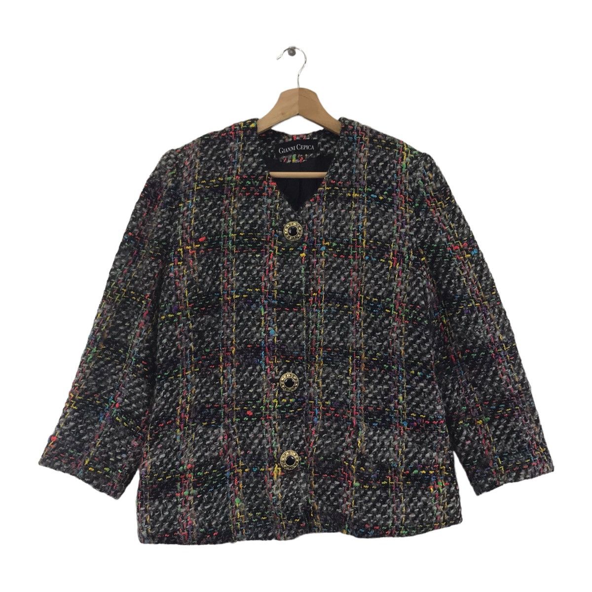 Vintage Vintage GIANNI CEPICA Wool Tweed Check Coat Size S / US 4 / IT 40 - 1 Thumbnail