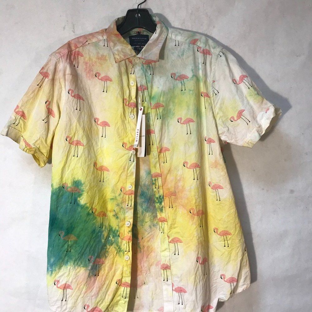 Nordstrom Denim & Flower NWT Tie Dye Pink Flamingos Shirt Large Hawaii Size US L / EU 52-54 / 3 - 4 Thumbnail