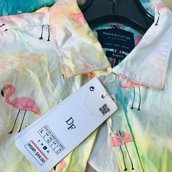 Nordstrom Denim & Flower NWT Tie Dye Pink Flamingos Shirt Large Hawaii Size US L / EU 52-54 / 3 - 1 Thumbnail