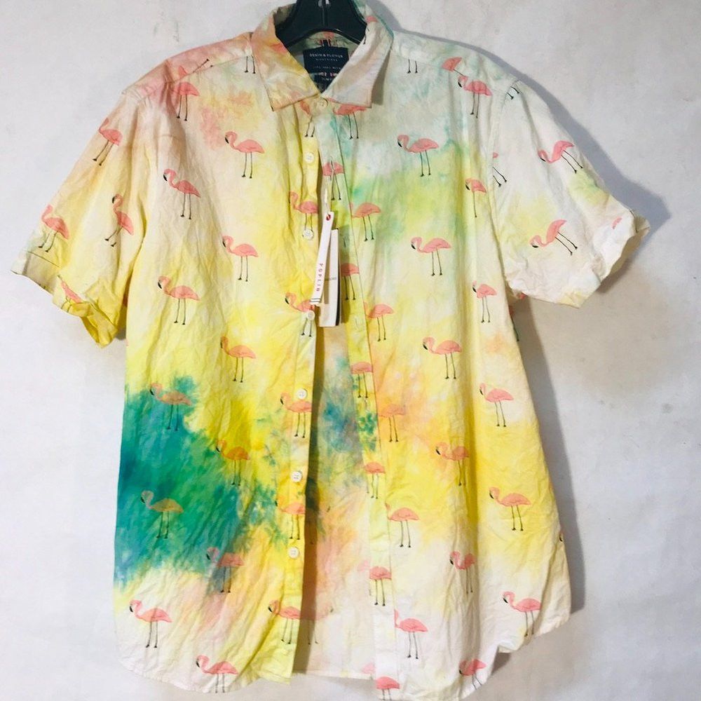 Nordstrom Denim & Flower NWT Tie Dye Pink Flamingos Shirt Large Hawaii Size US L / EU 52-54 / 3 - 3 Thumbnail