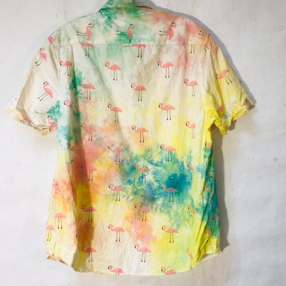 Nordstrom Denim & Flower NWT Tie Dye Pink Flamingos Shirt Large Hawaii Size US L / EU 52-54 / 3 - 6 Thumbnail