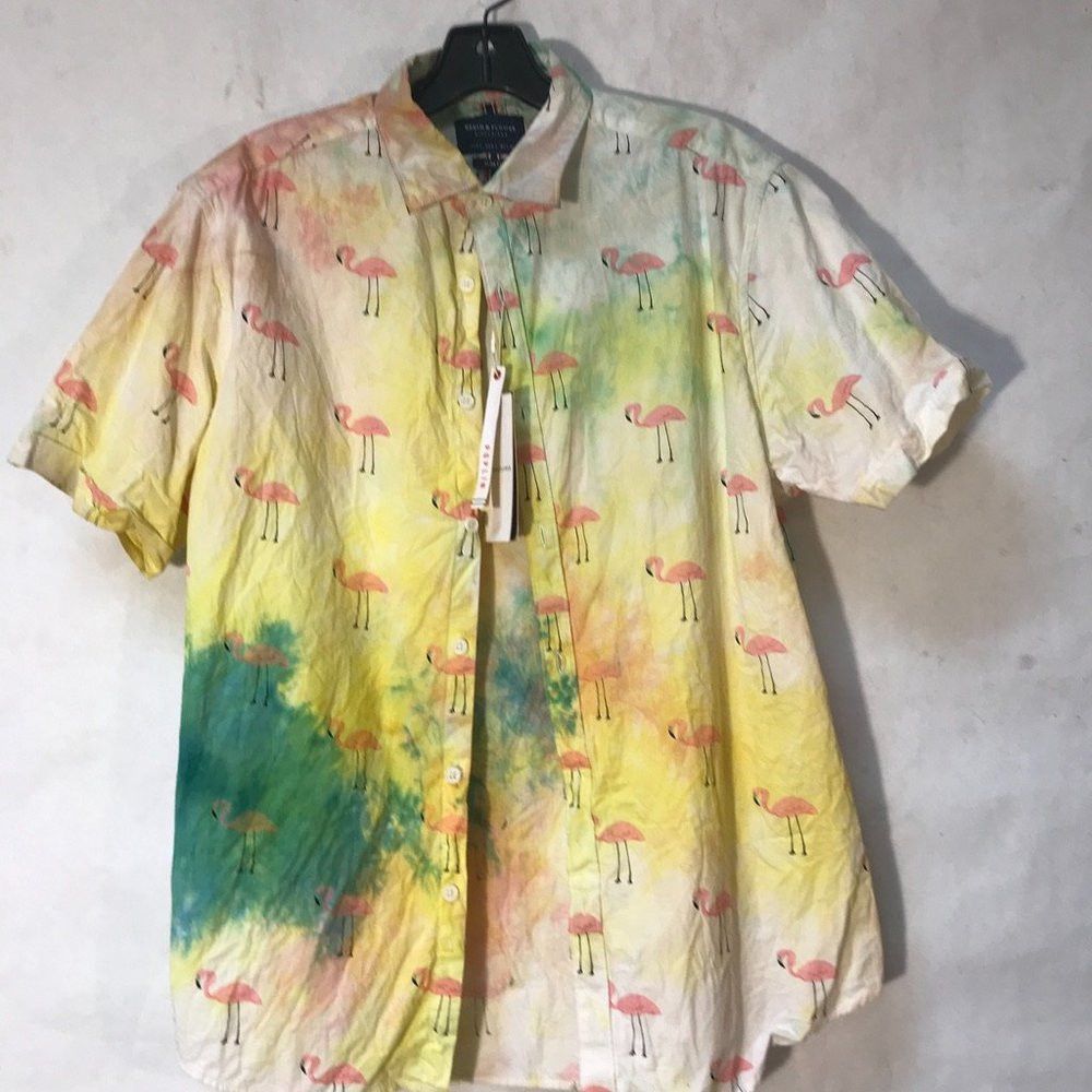 Nordstrom Denim & Flower NWT Tie Dye Pink Flamingos Shirt Large Hawaii Size US L / EU 52-54 / 3 - 2 Thumbnail
