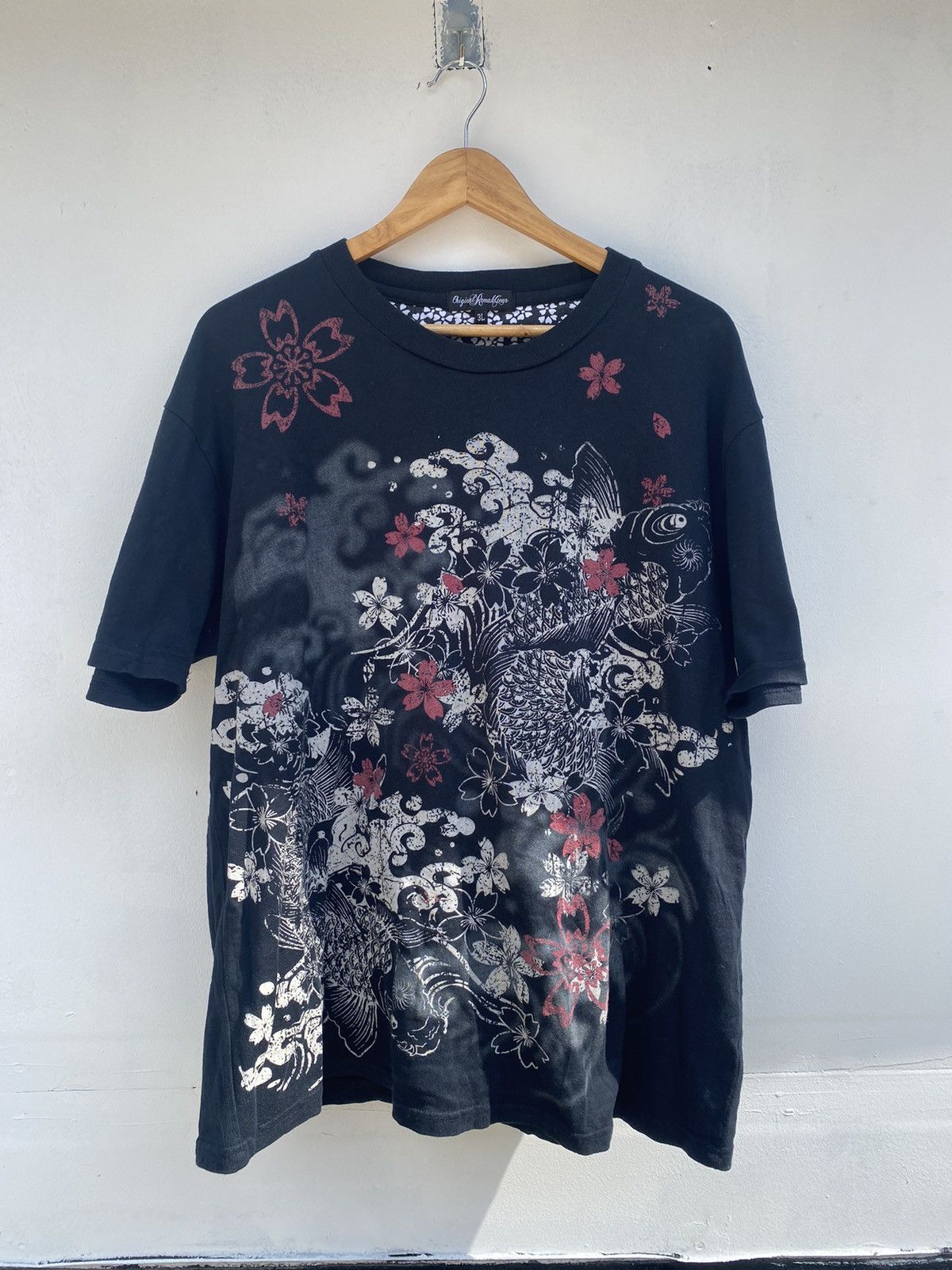 image of Print All Over Me x Sukajan T Shirts Sukajan Tshirt Fullprint Big Koi Crewneck in Black (Size 2XL)