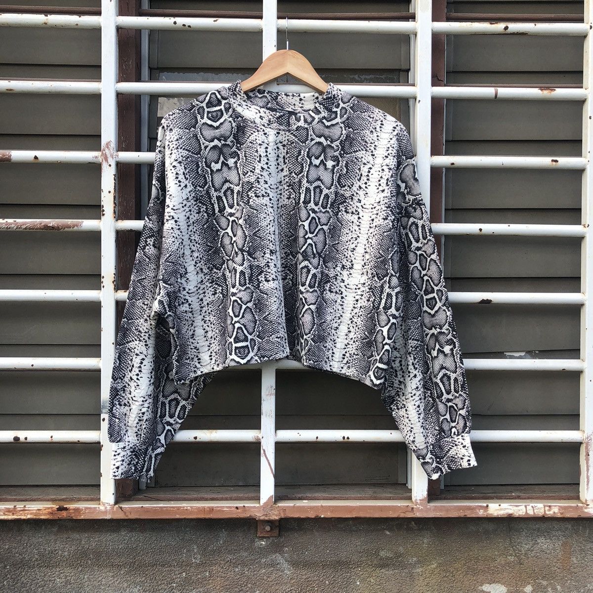 Bershka Snake Print Crop Top Long Sleeve Baggy Style