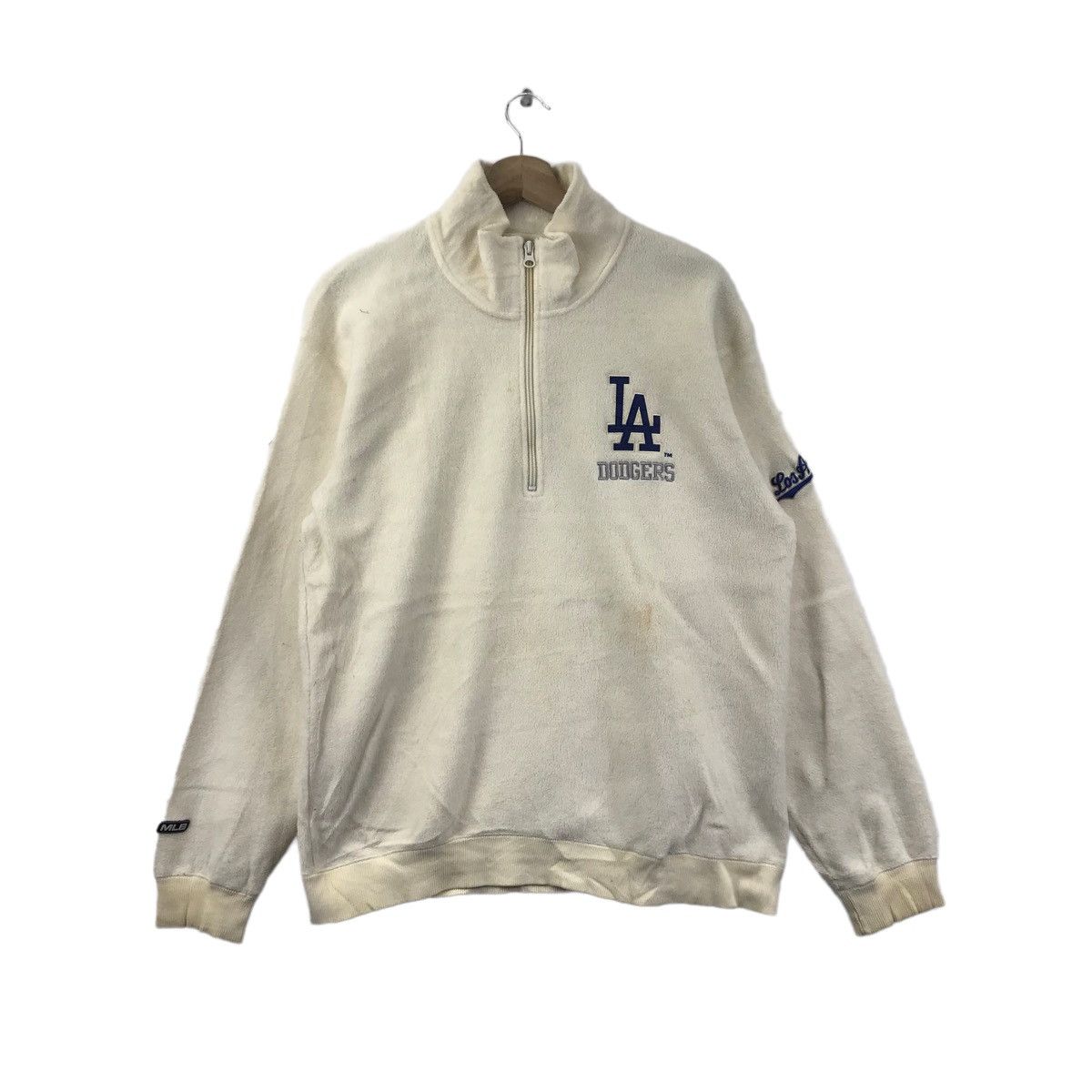 MLB Vintage 90s LA DODGERS Fleece Half Zipper Cream Sweatshirt Size US L / EU 52-54 / 3 - 1 Thumbnail