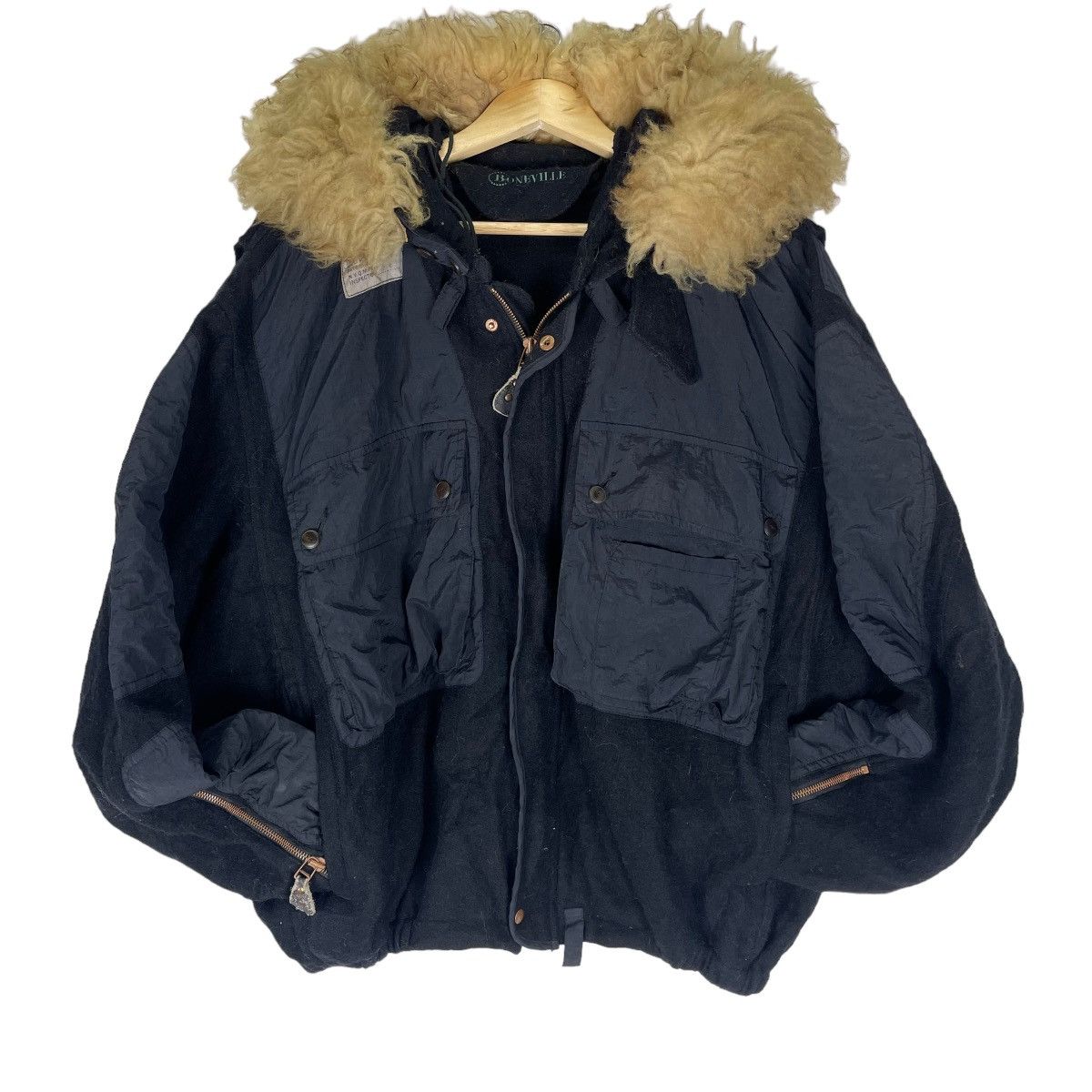 🔥80s BONEVILLE CP COMPANY HOODIE FUR BOMBER JACKET