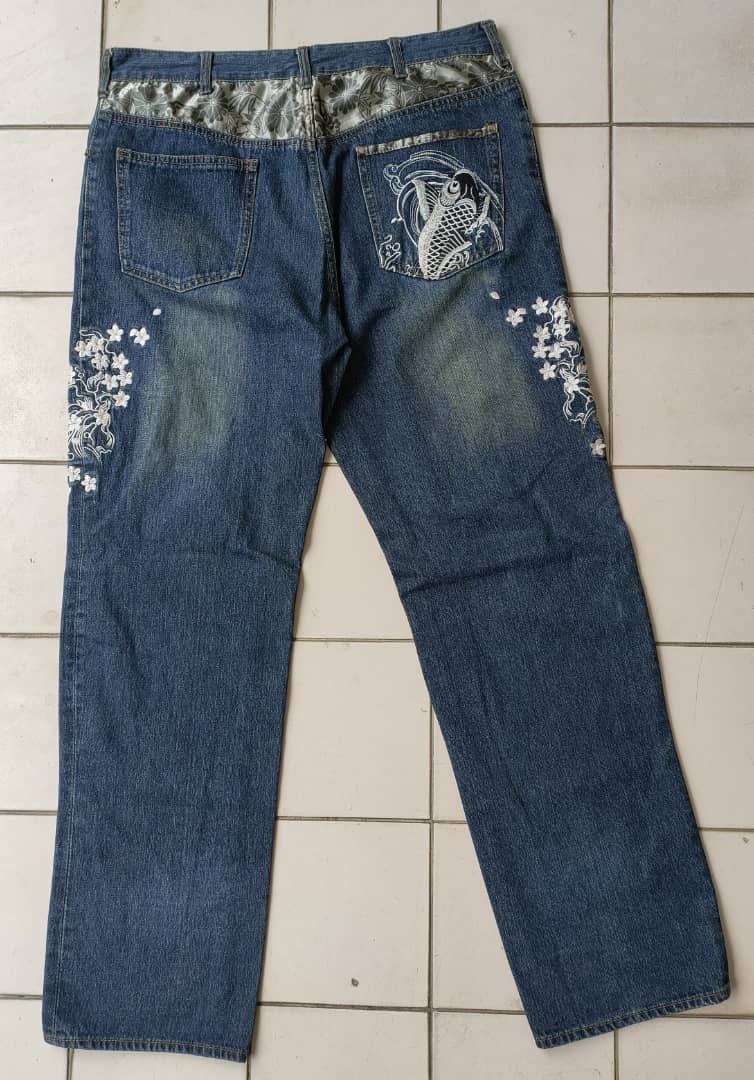 Dragonfly Dsiminate Sukajan embroidered Big Koi Denim Size US 37 - 2 Thumbnail