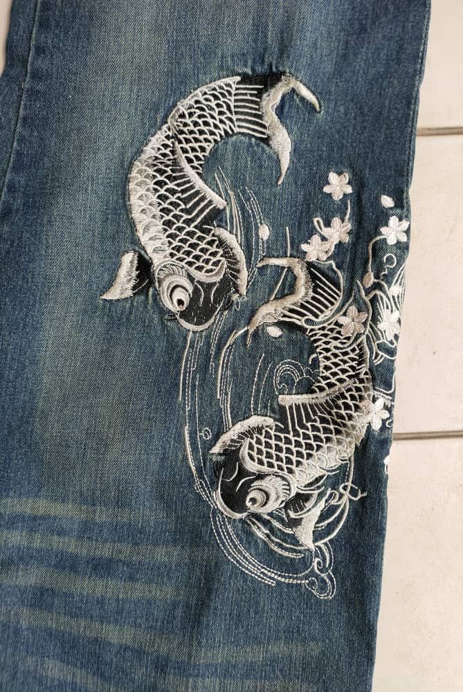 Dragonfly Dsiminate Sukajan embroidered Big Koi Denim Size US 37 - 3 Thumbnail