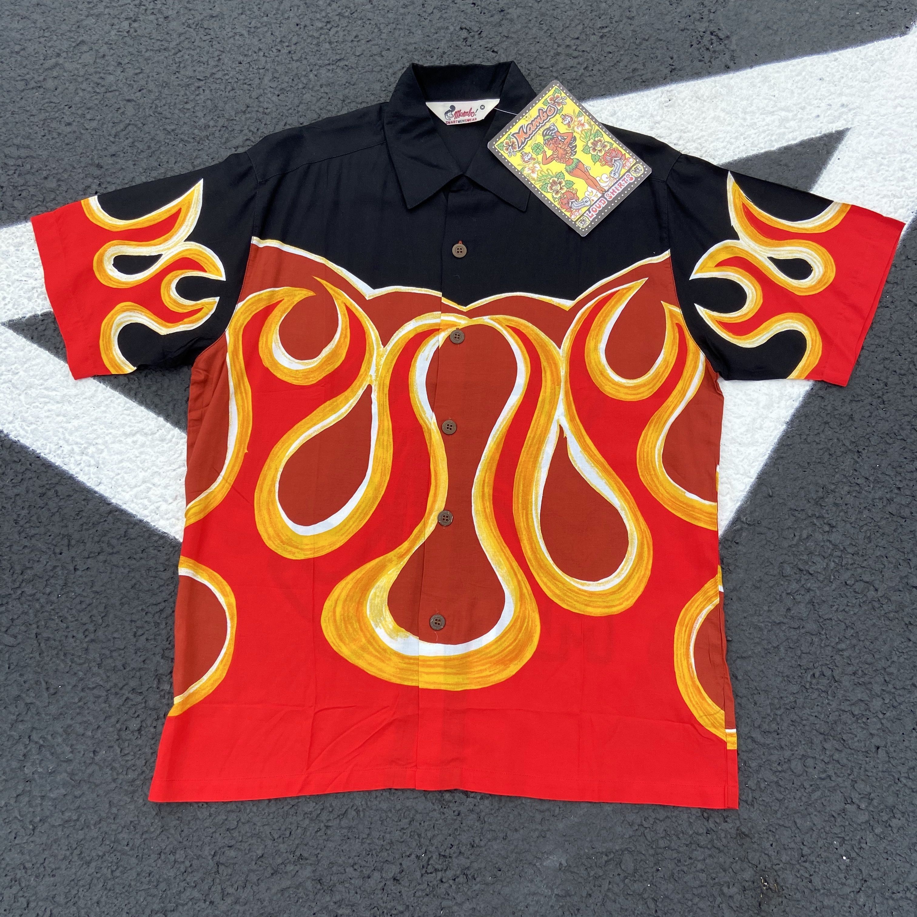 Mambo loud shirts ファイヤーパターン ヴィンテージアロハシャツ MAMBO LOUD SHIRT 'FLAME' NEW RARE VINTAGE Size L Robin