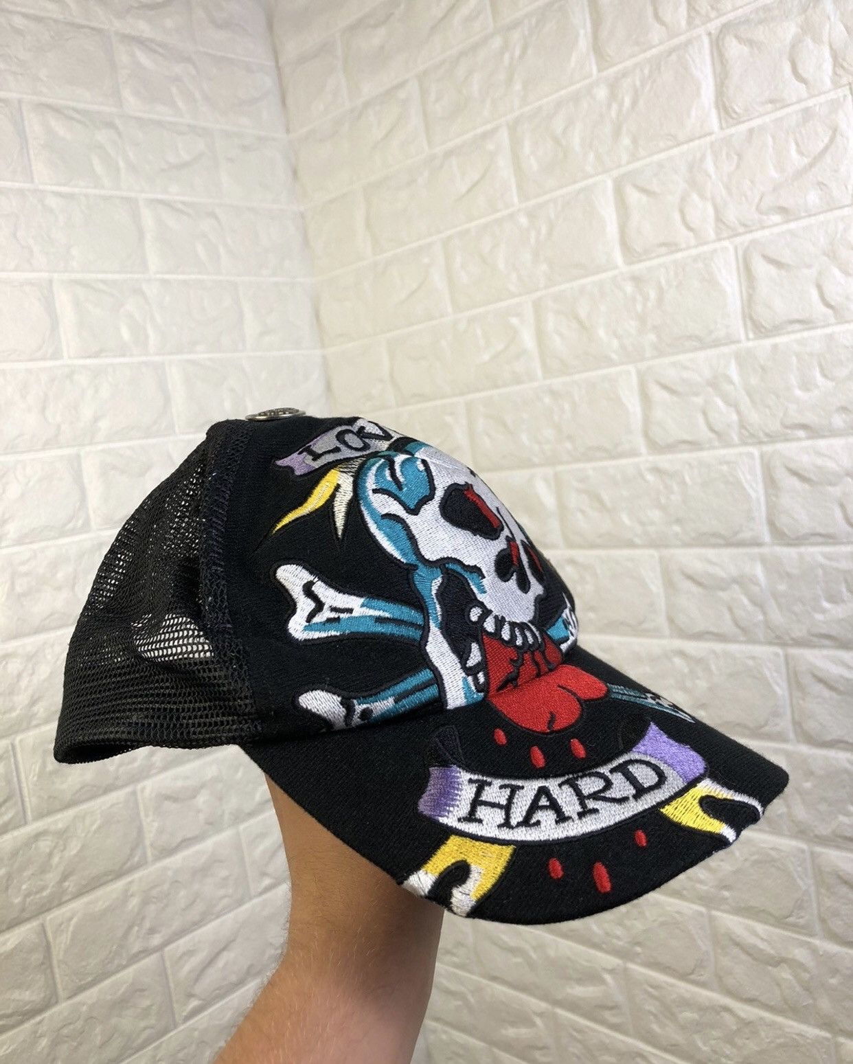 Christian Audigier × Ed Hardy Ed Hardy Skull Trucker Hat Cap Y2K Size ONE SIZE - 4 Thumbnail