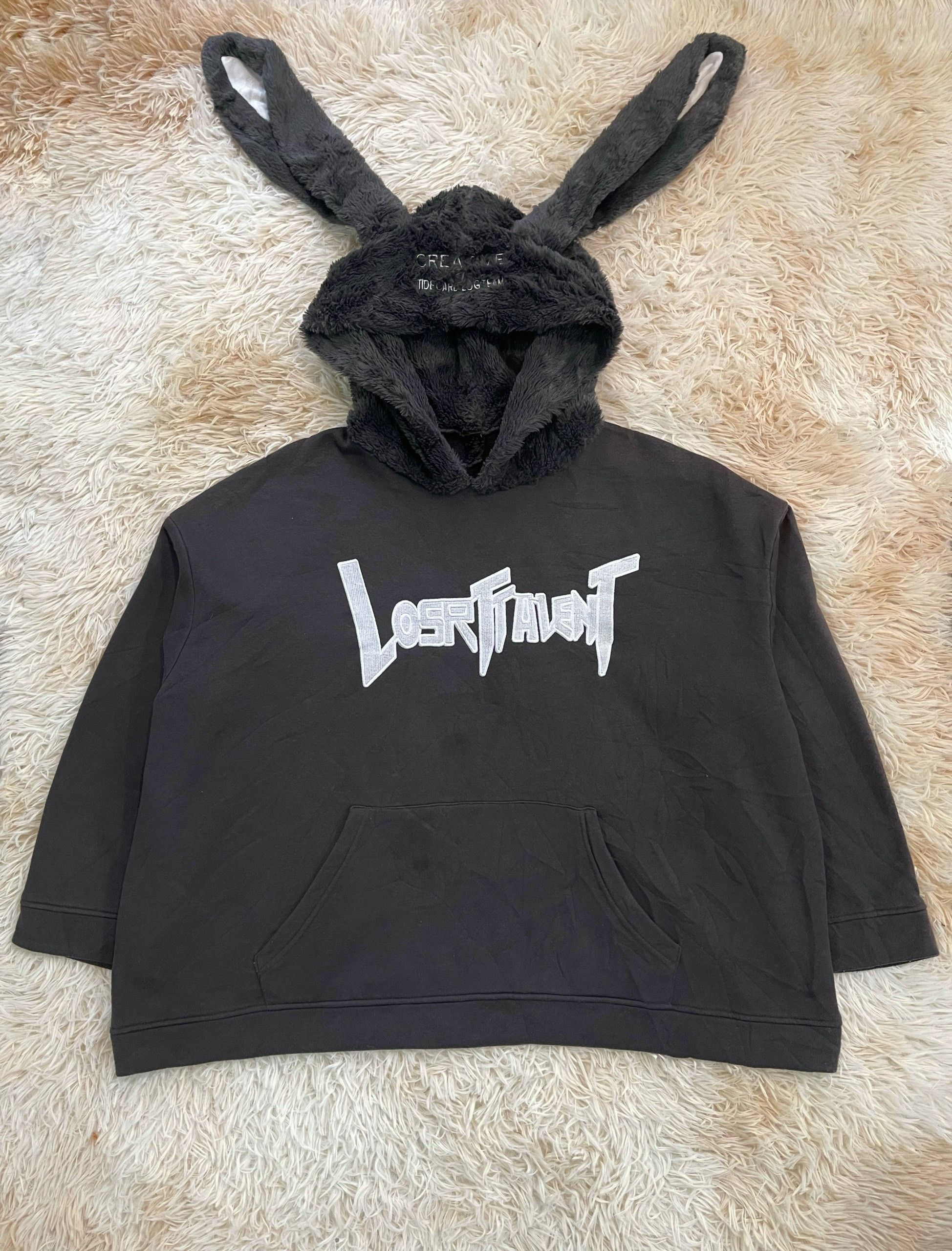 Pre-owned Vintage Y2k Hybrid Bunny Ear Cropped Hoodie In Black