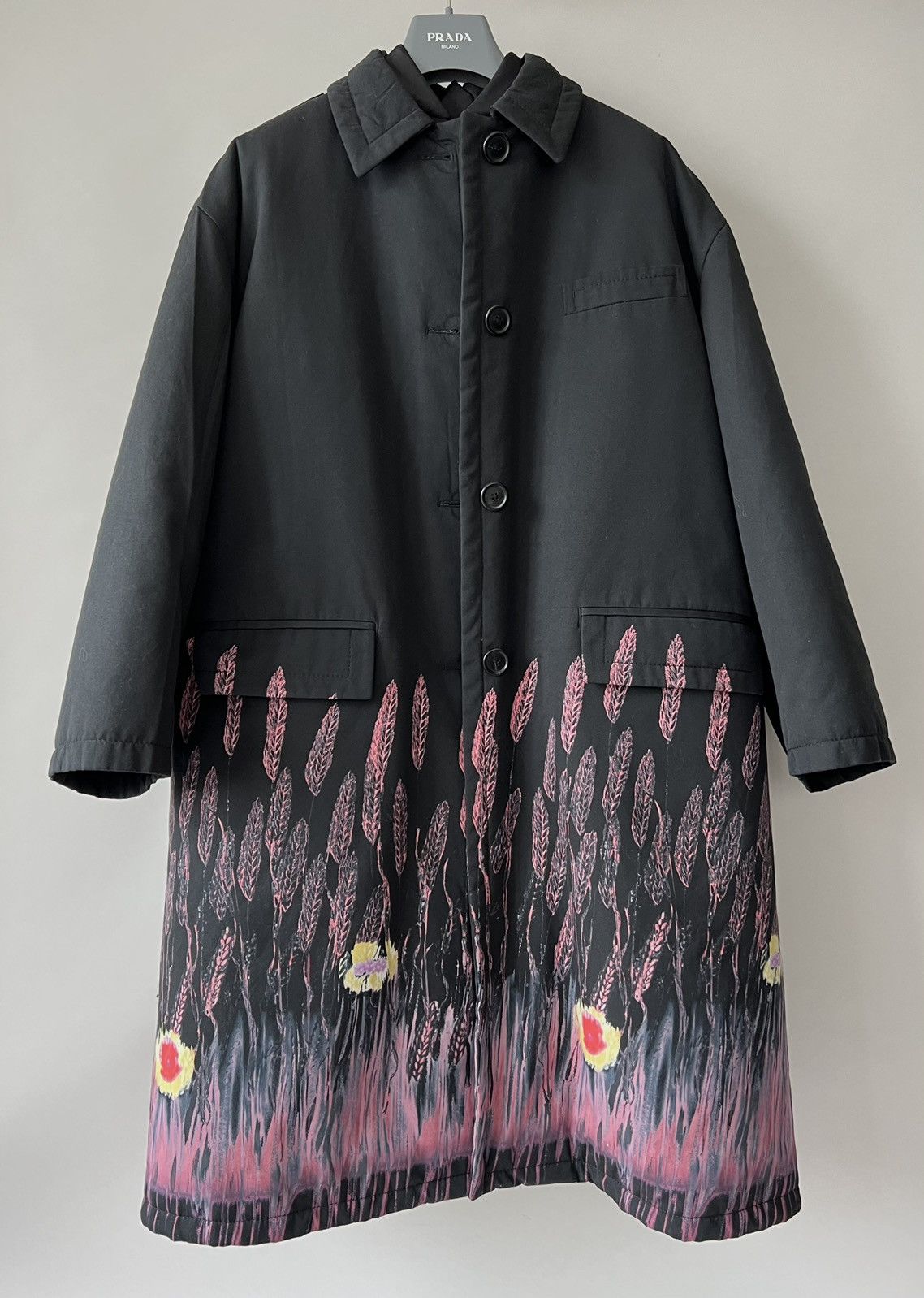 image of Runway 2 In 1 Prada Fw18 Printed Double Layer Jacket Coat in Black, Men's (Size Medium)