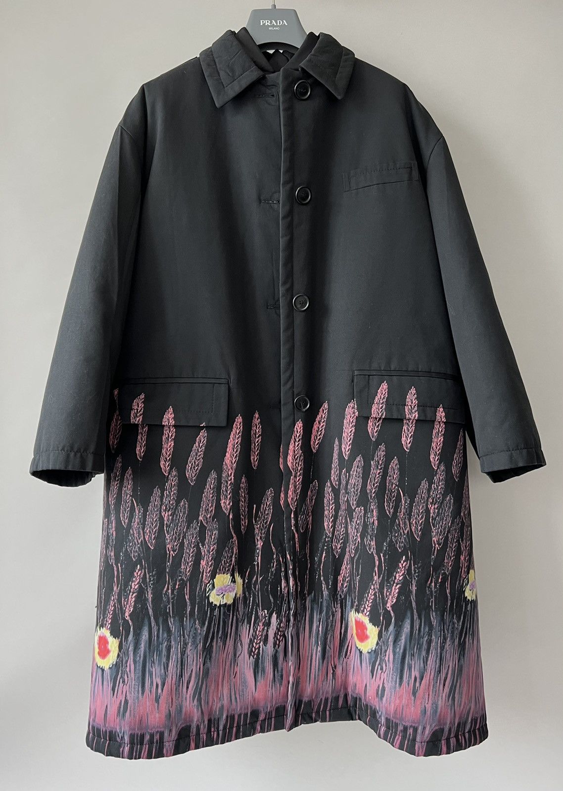 Pre-owned Prada Runway 2 In 1  Fw18 Printed Double Layer Jacket Coat In Black