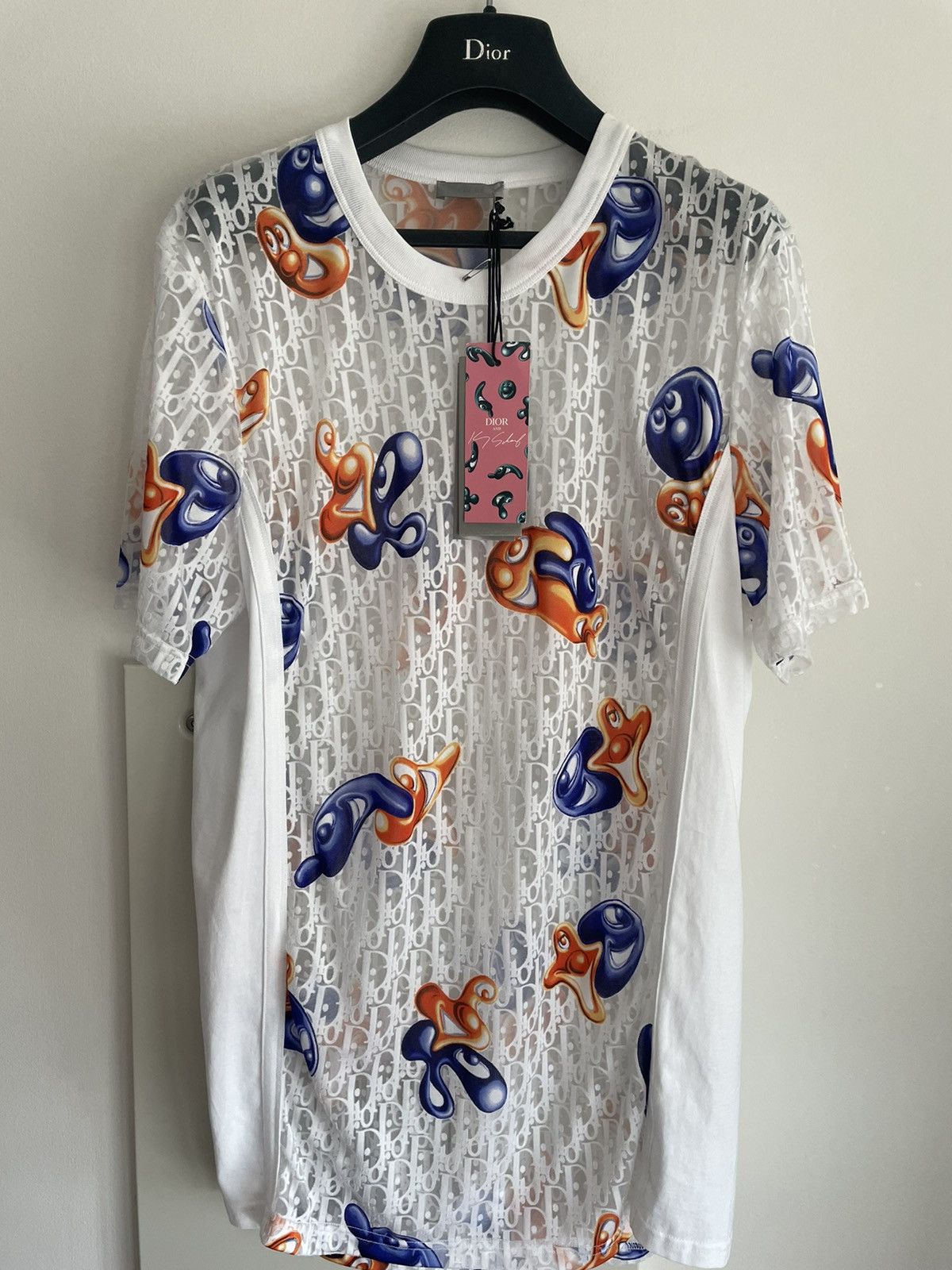 image of Limited Edition Dior X Kenny Scharf Oblique Logo Shirt in White, Men's (Size XL)