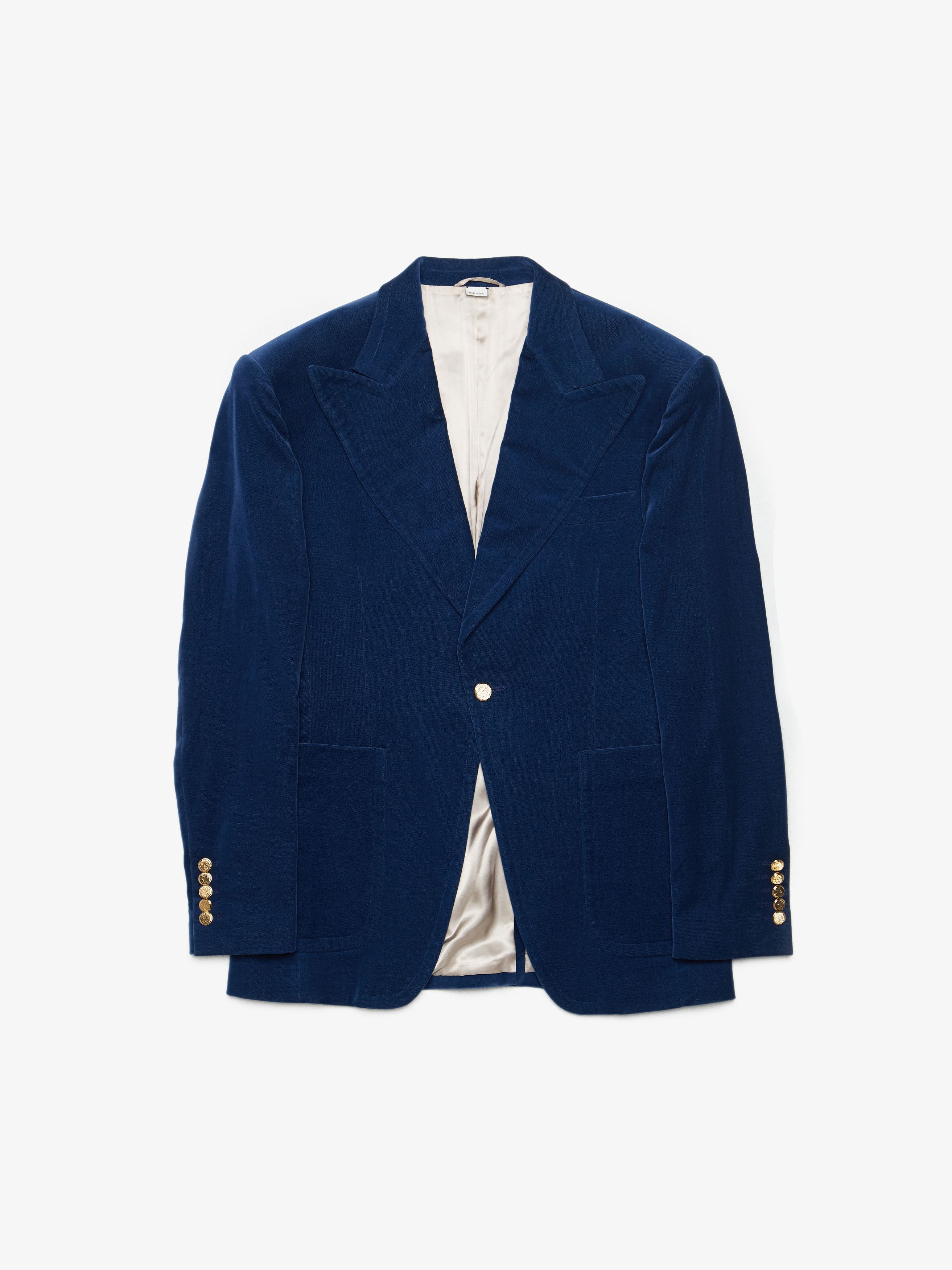 image of Gucci Blue Slim Fit Velvet Blazer Jacket, Men's (Size Medium)