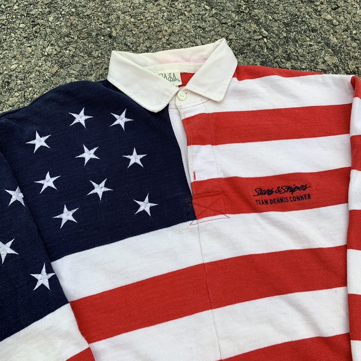 Vintage Casa del man USA flag polo long sleeve Size US XL / EU 56 / 4 - 7 Thumbnail
