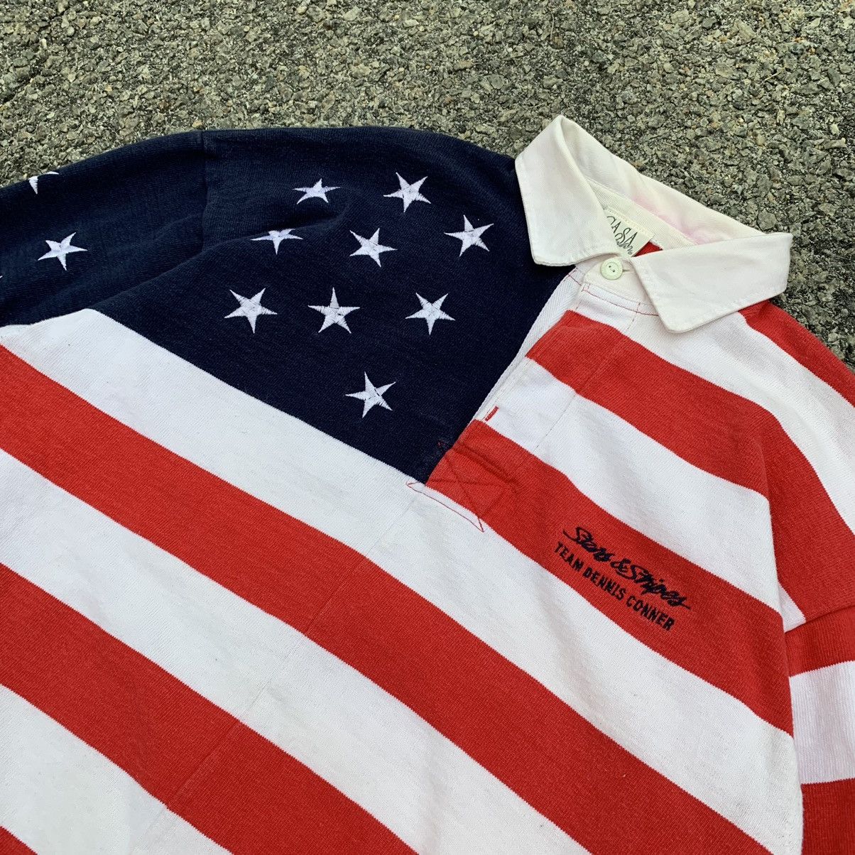 Vintage Casa del man USA flag polo long sleeve Size US XL / EU 56 / 4 - 13 Thumbnail