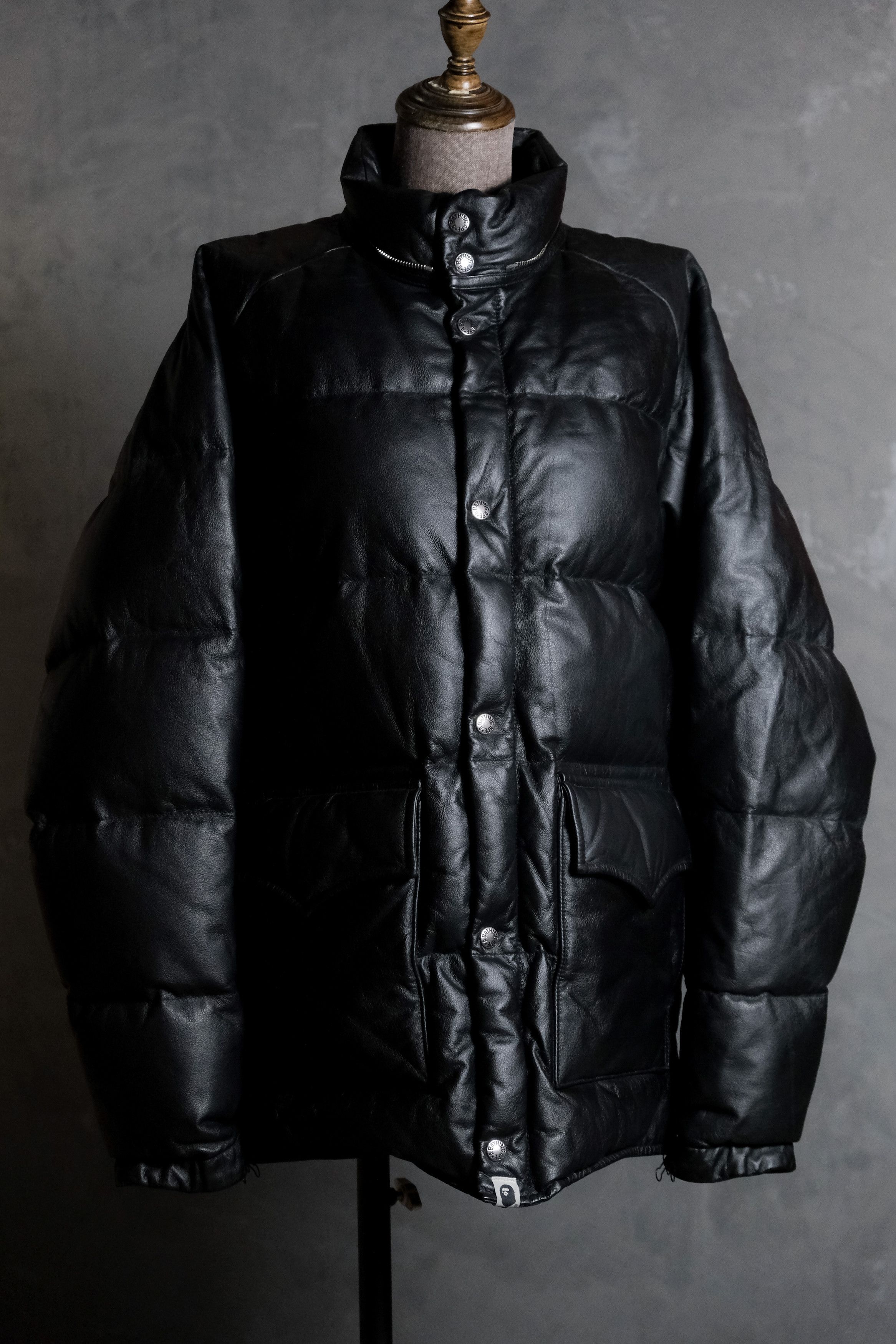 image of A Bathing Ape Bape Leather Classic Down Jacket Nigo in Black Leather, Men's (Size Medium)