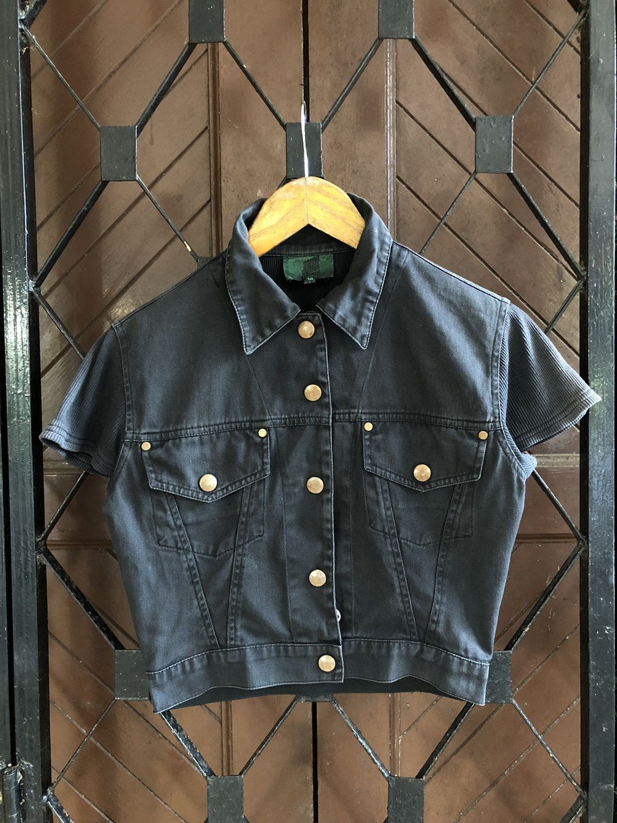 image of Jean Paul Gaultier Junior Denim Jacket Short Sleeve in Black, Women's (Size XS)