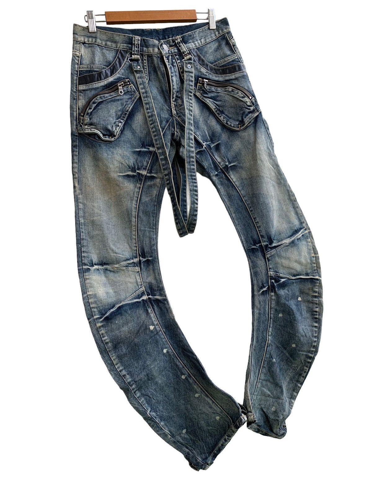 image of Avant Garde x Distressed Denim Ppfm Distressed Bondage Zipper J Curve Jeans in Grey, Men's (Size 31