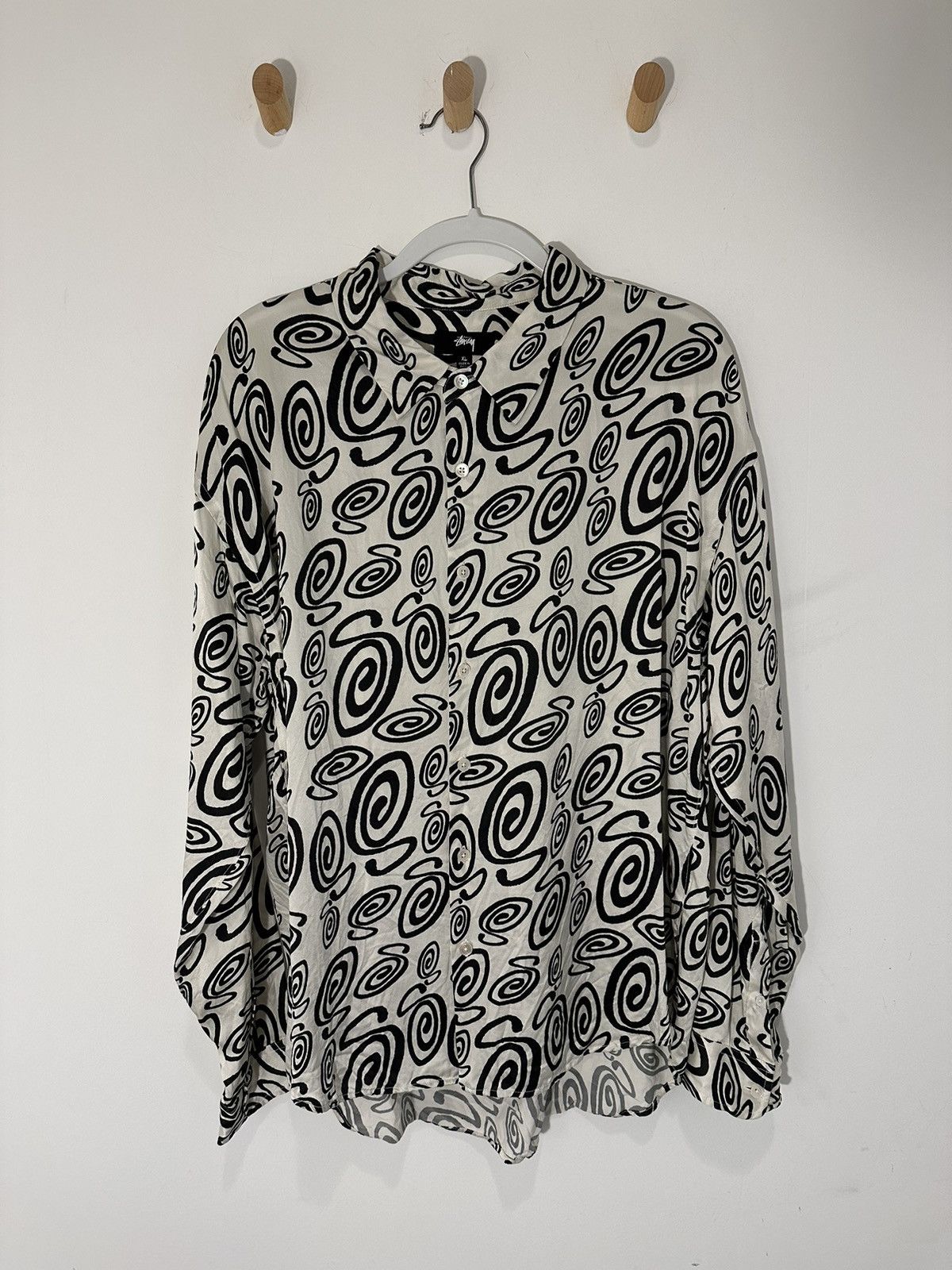 image of Stussy Swirly S Silk Shirt in White, Men's (Size XL)