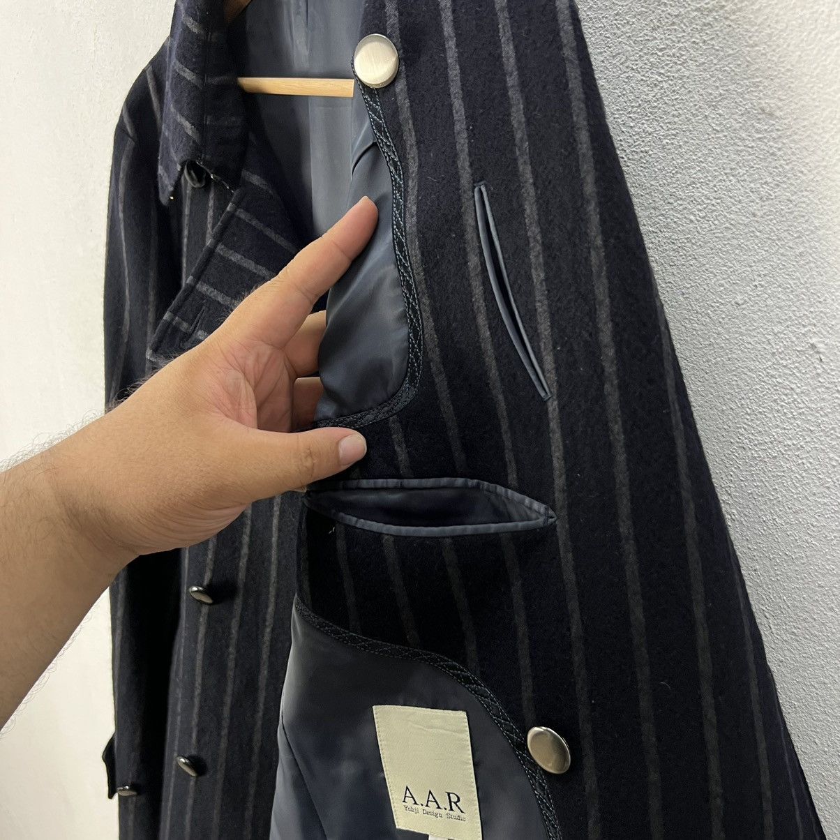 Yohji Yamamoto 🔥YOHJI YAMAMOTO AAR STRIPES DOWN OVERCOATS Size US L / EU 52-54 / 3 - 19 Thumbnail