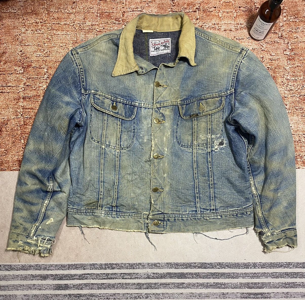 image of 1960S Storm Rider Lee Denim Jacket Lined Fleece in Wash Denim, Men's (Size Large)