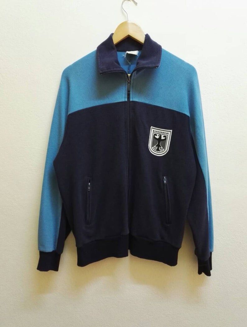 image of VTG 80's German Military Bundeswehr Full Zip Trainer Jacket in Blue, Men's (Size Large)