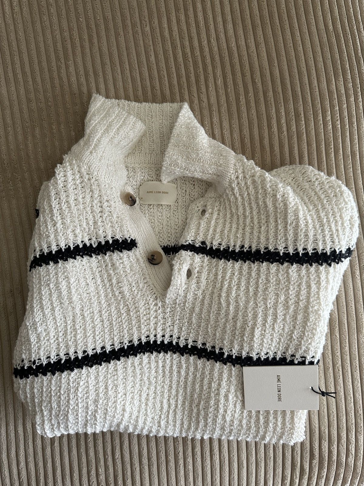 Aime Leon Dore Striped Shaker Stitch Polo | Grailed
