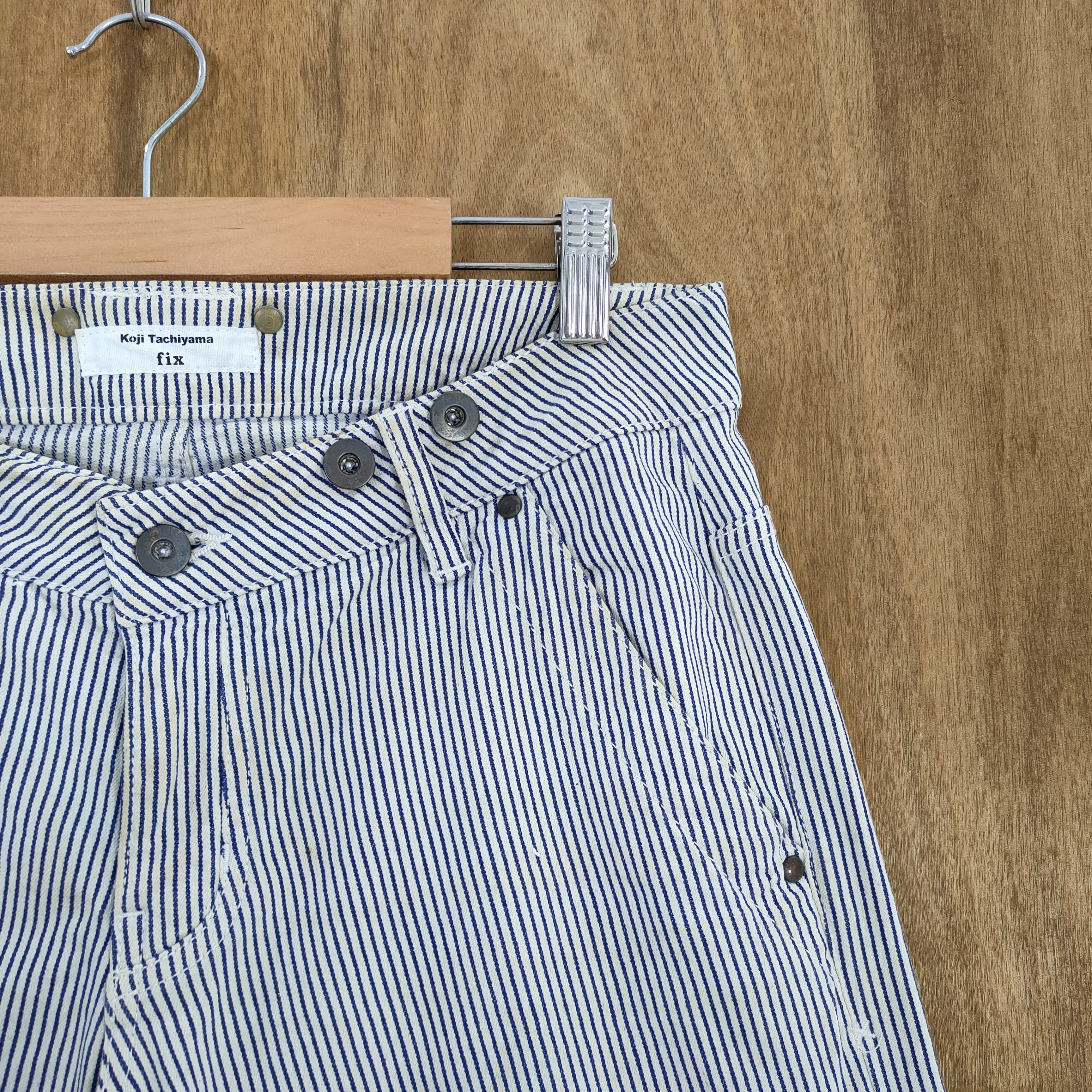 Japanese Brand × OVER THE STRiPES KOJI TACHIYAMA HICKORY STRIPE FADED LOWRISE FLARE PANTS Size US 32 / EU 48 - 5 Thumbnail