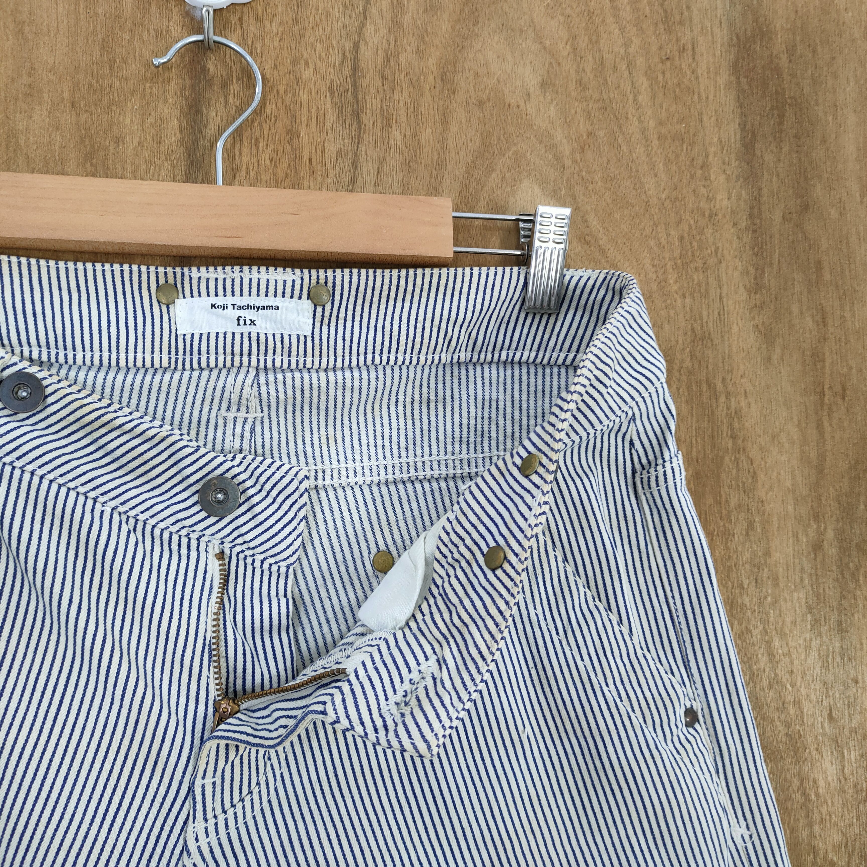 Japanese Brand × OVER THE STRiPES KOJI TACHIYAMA HICKORY STRIPE FADED LOWRISE FLARE PANTS Size US 32 / EU 48 - 13 Thumbnail