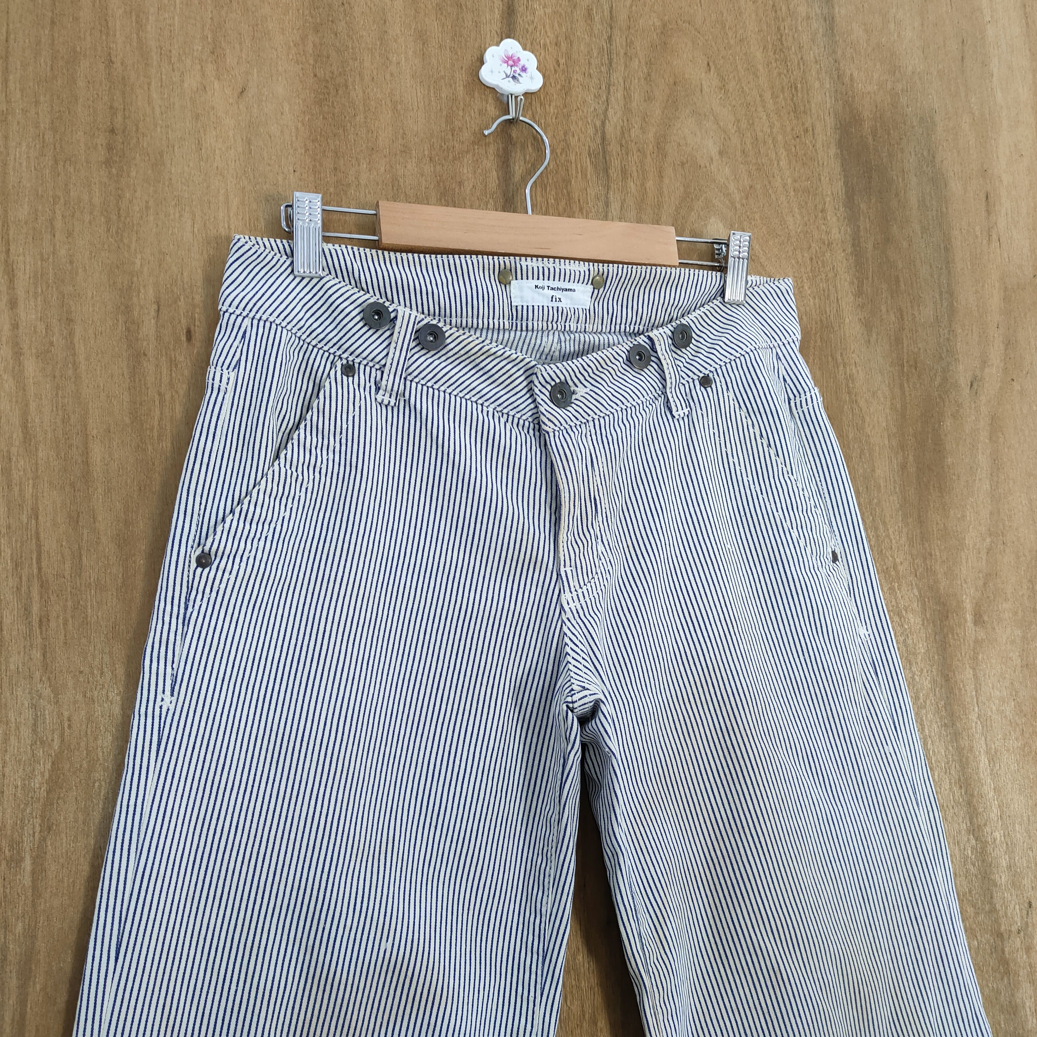 Japanese Brand × OVER THE STRiPES KOJI TACHIYAMA HICKORY STRIPE FADED LOWRISE FLARE PANTS Size US 32 / EU 48 - 3 Thumbnail