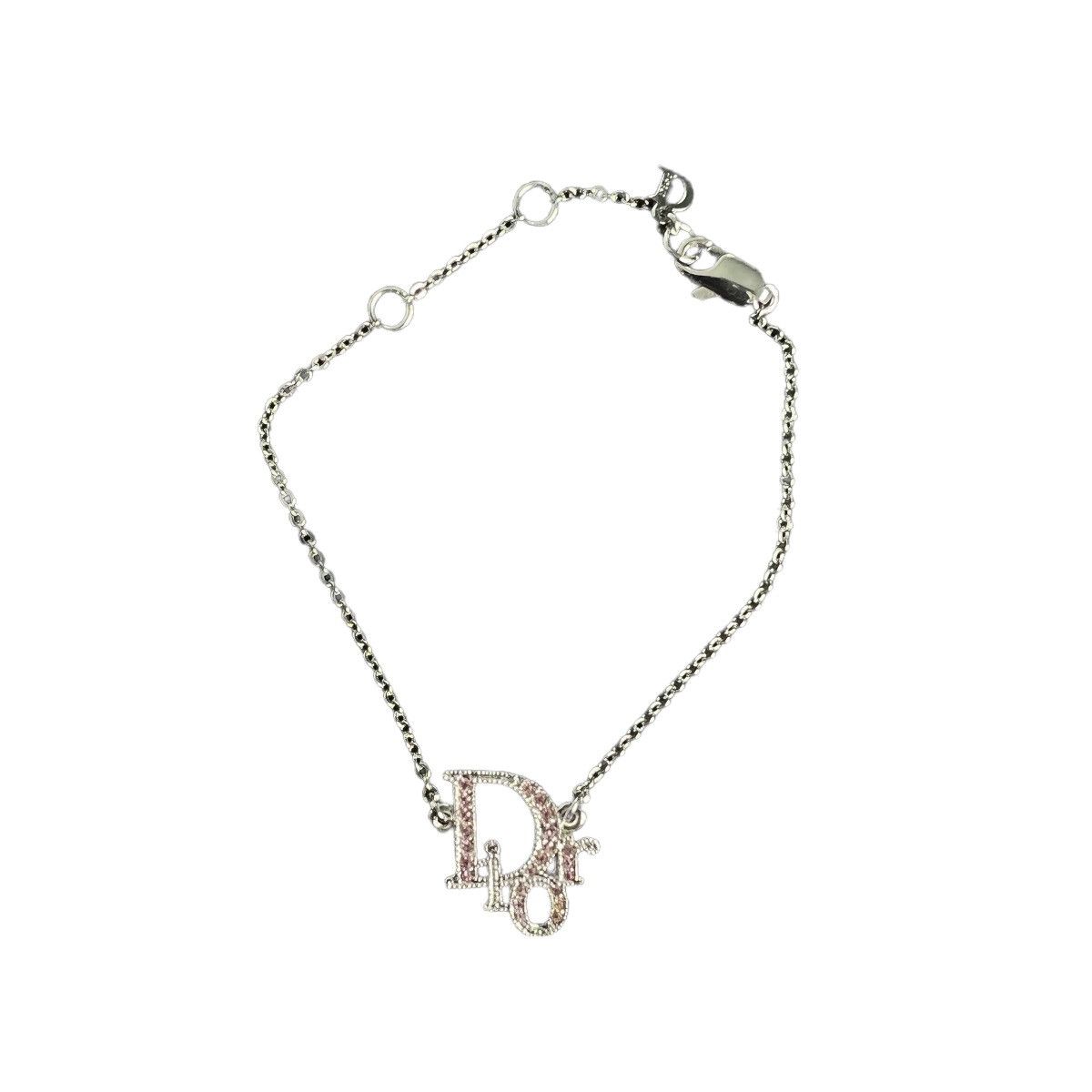 image of Dior Pink Rhinestone Logo Silver Bracelet, Men's