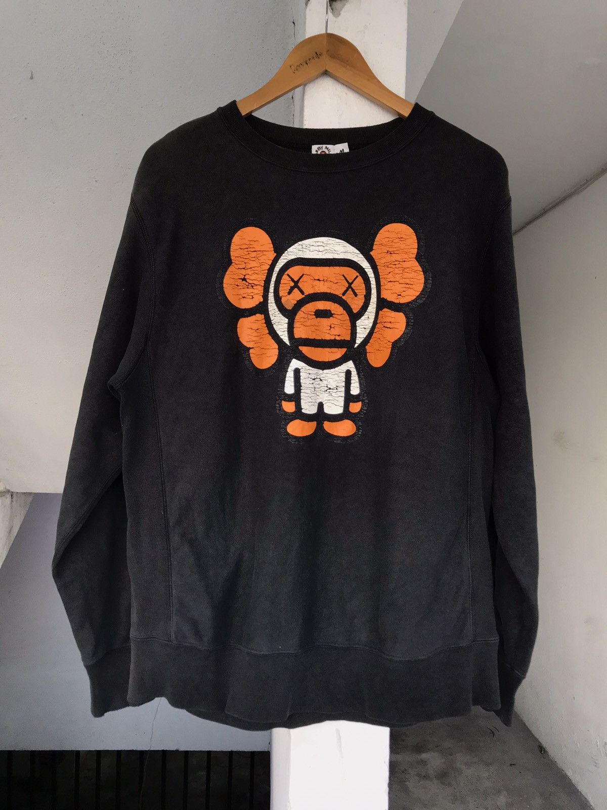 image of 2005 Bape x Kaws Baby Milo Crewneck in Black, Men's (Size Medium)