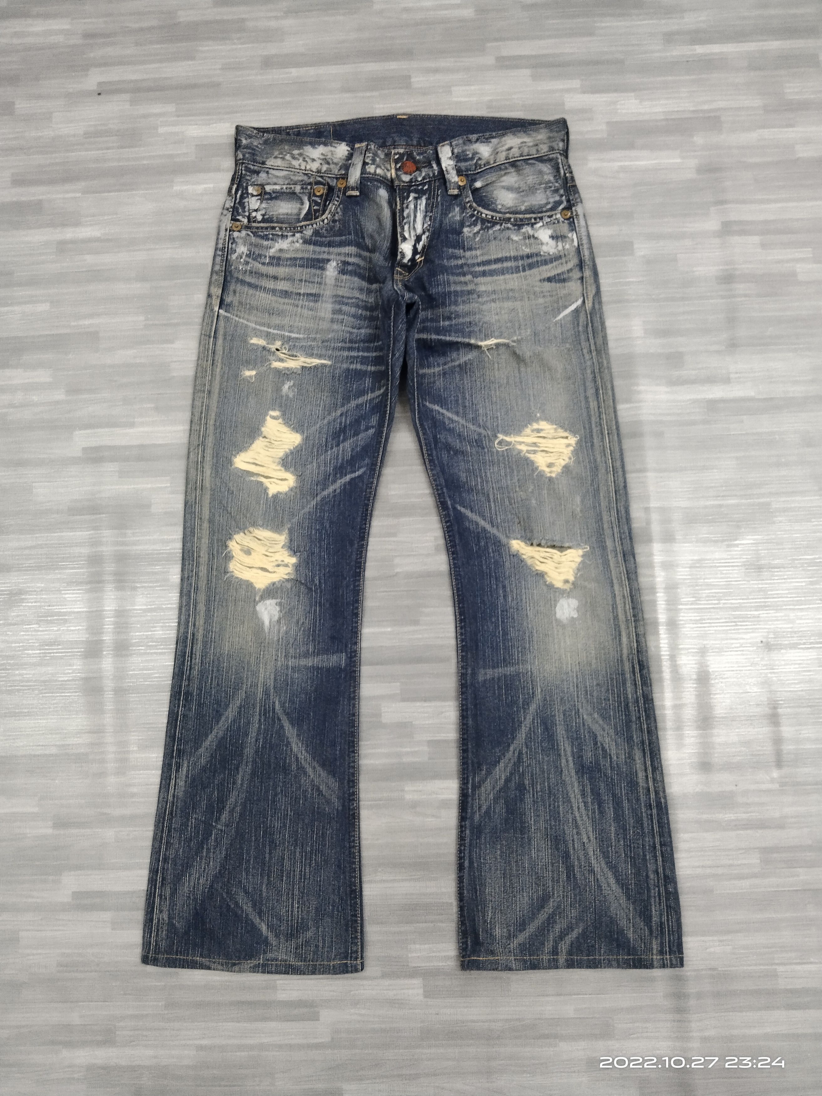 Edwin FLARE🔥DISTRESED RIPED SPLATTED EDWIN BLUE TRIP Size US 30 / EU 46 - 2 Thumbnail