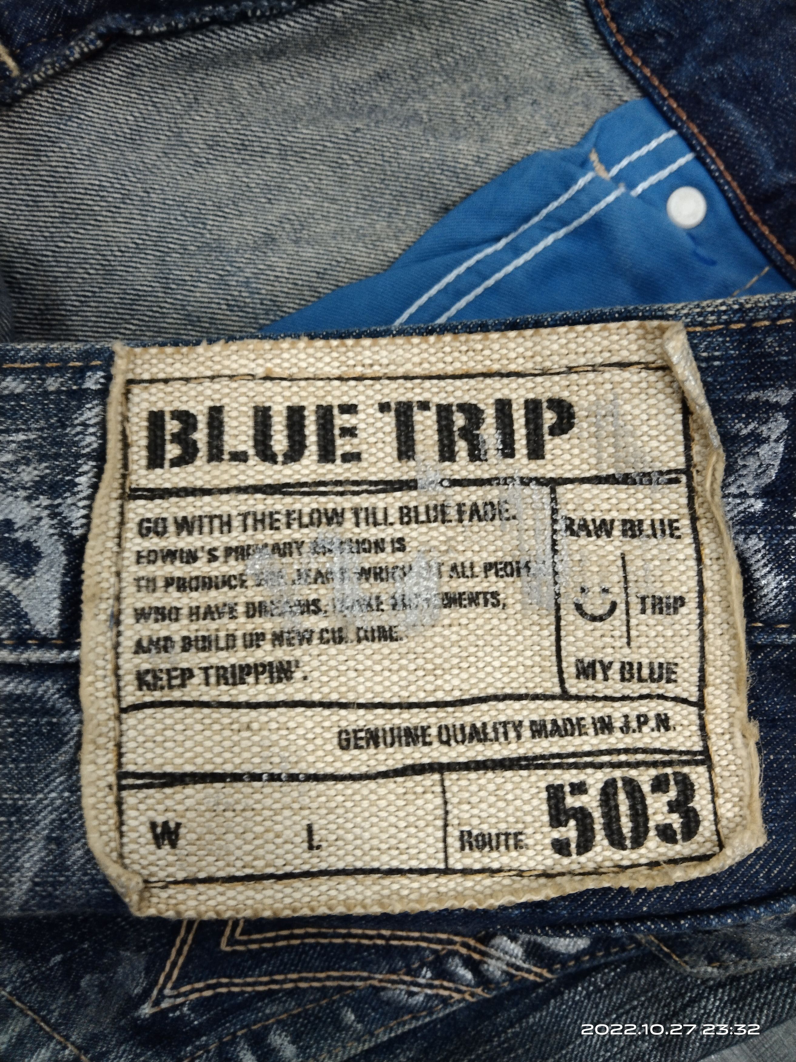 Edwin FLARE🔥DISTRESED RIPED SPLATTED EDWIN BLUE TRIP Size US 30 / EU 46 - 10 Thumbnail