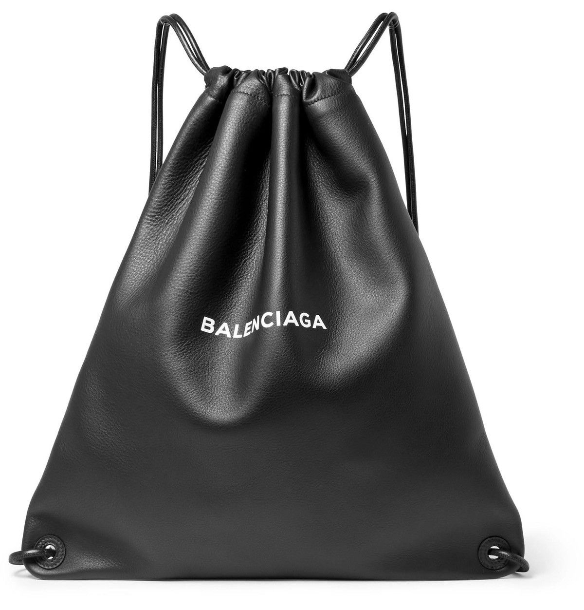 image of Balenciaga Leather Drawstring Backpack Bag in Black, Men's