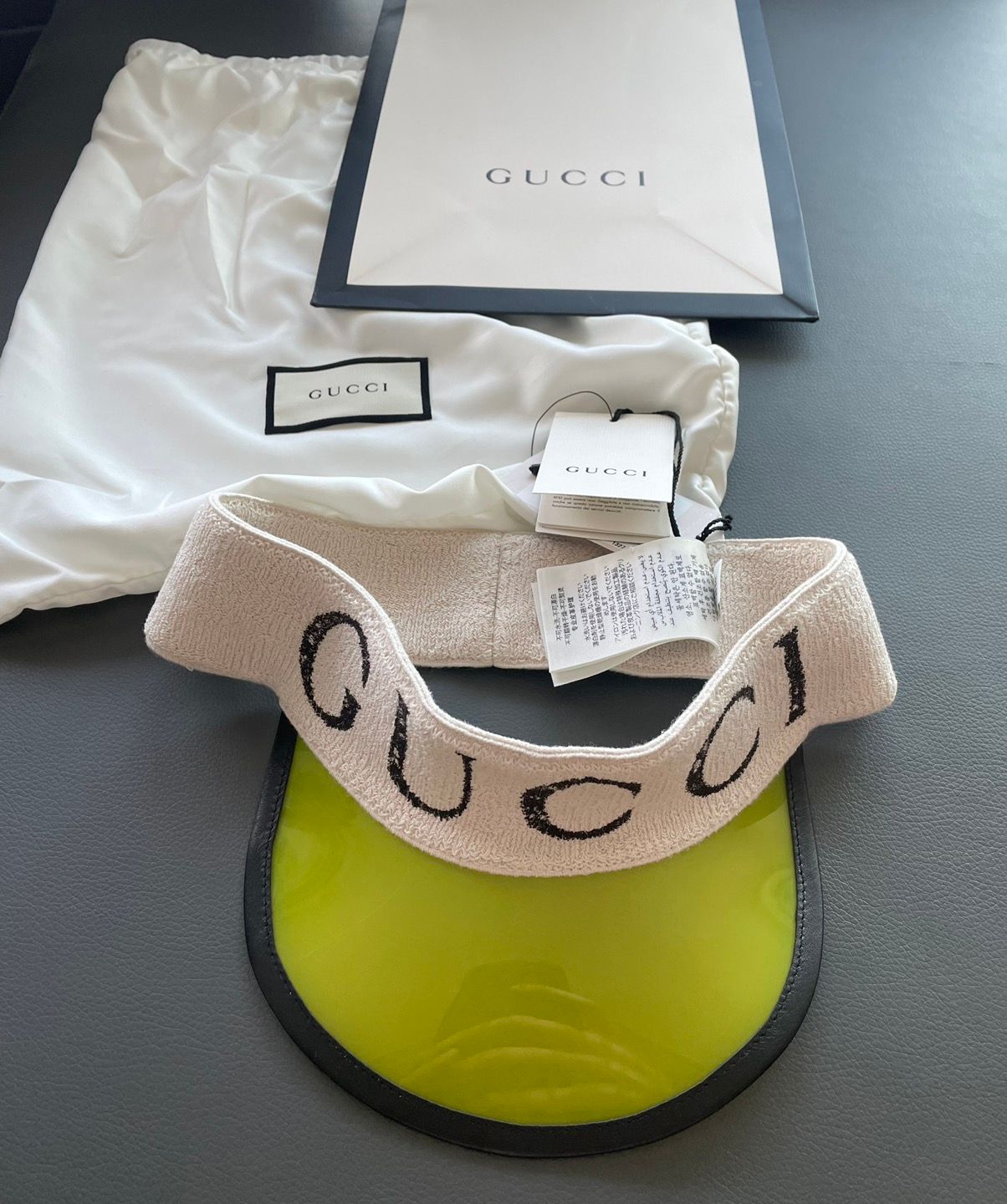 Pre-owned Gucci Limited Super Runway Vinyl  Logo Elastic Visor Hat In Yellow