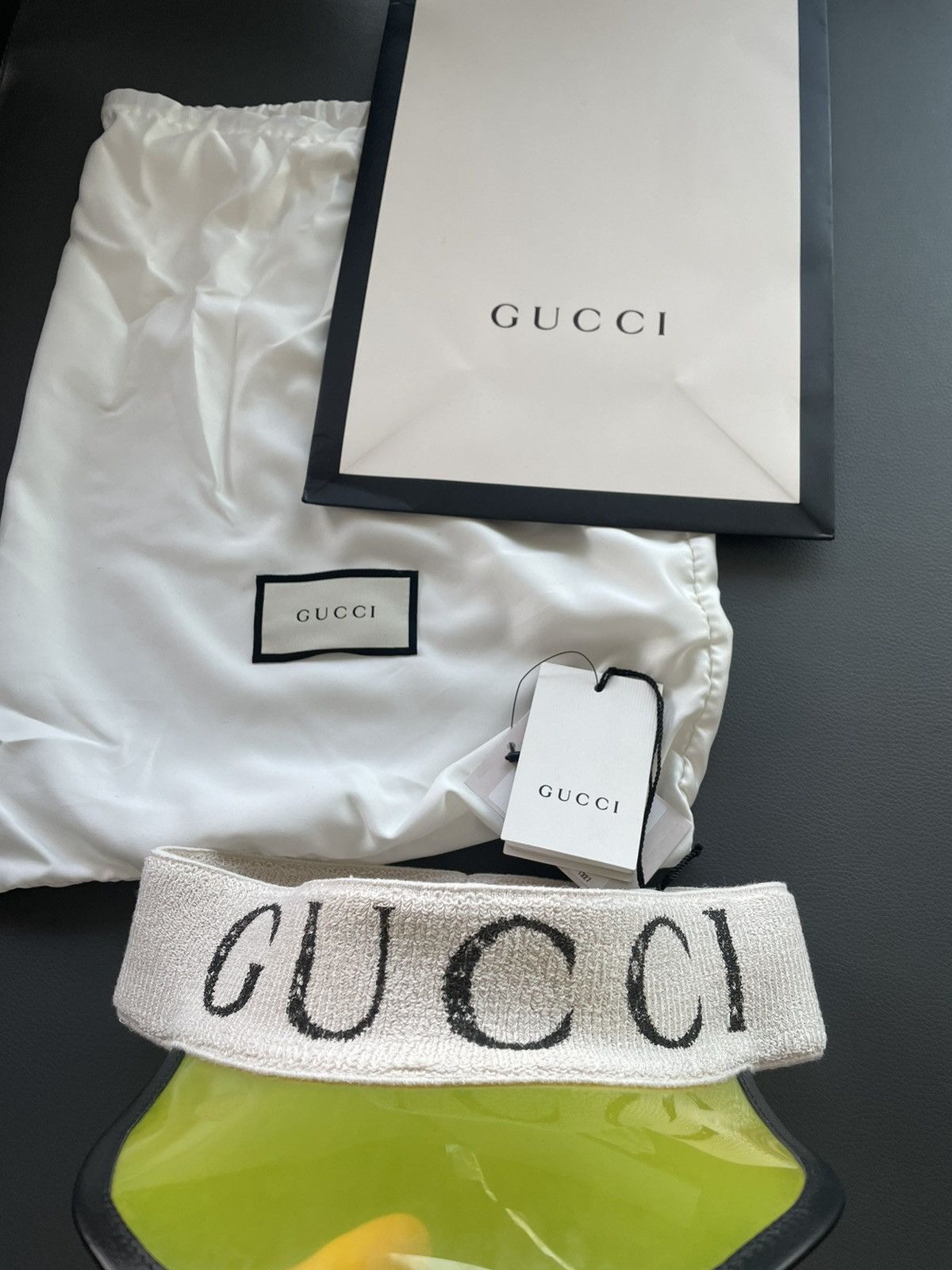 Gucci Limited RARE Super Runway Vinyl Gucci Logo Elastic Visor Hat Size ONE SIZE - 3 Thumbnail