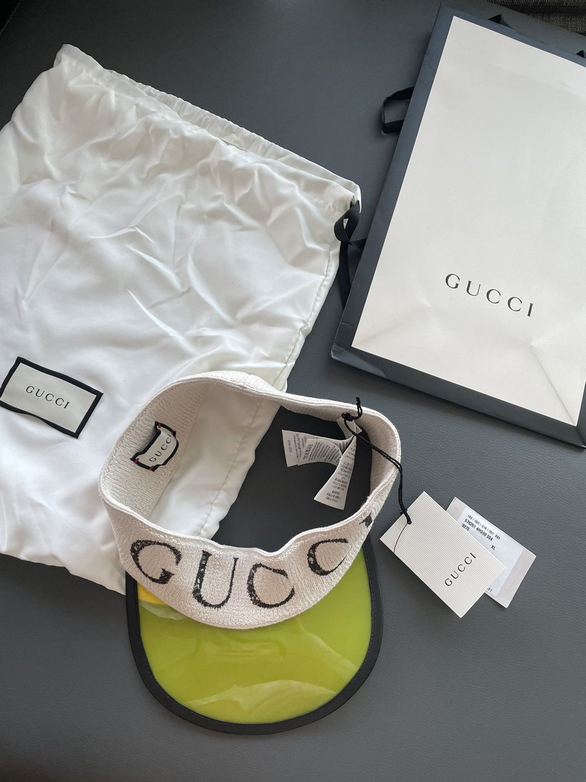 Gucci Limited RARE Super Runway Vinyl Gucci Logo Elastic Visor Hat Size ONE SIZE - 2 Thumbnail