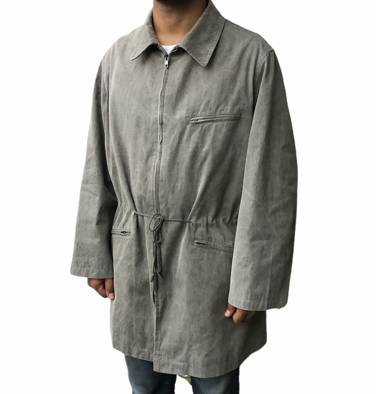 Yohji Yamamoto Y's For Men Waist String Cracked Grey Jacket Size US M / EU 48-50 / 2 - 2 Thumbnail