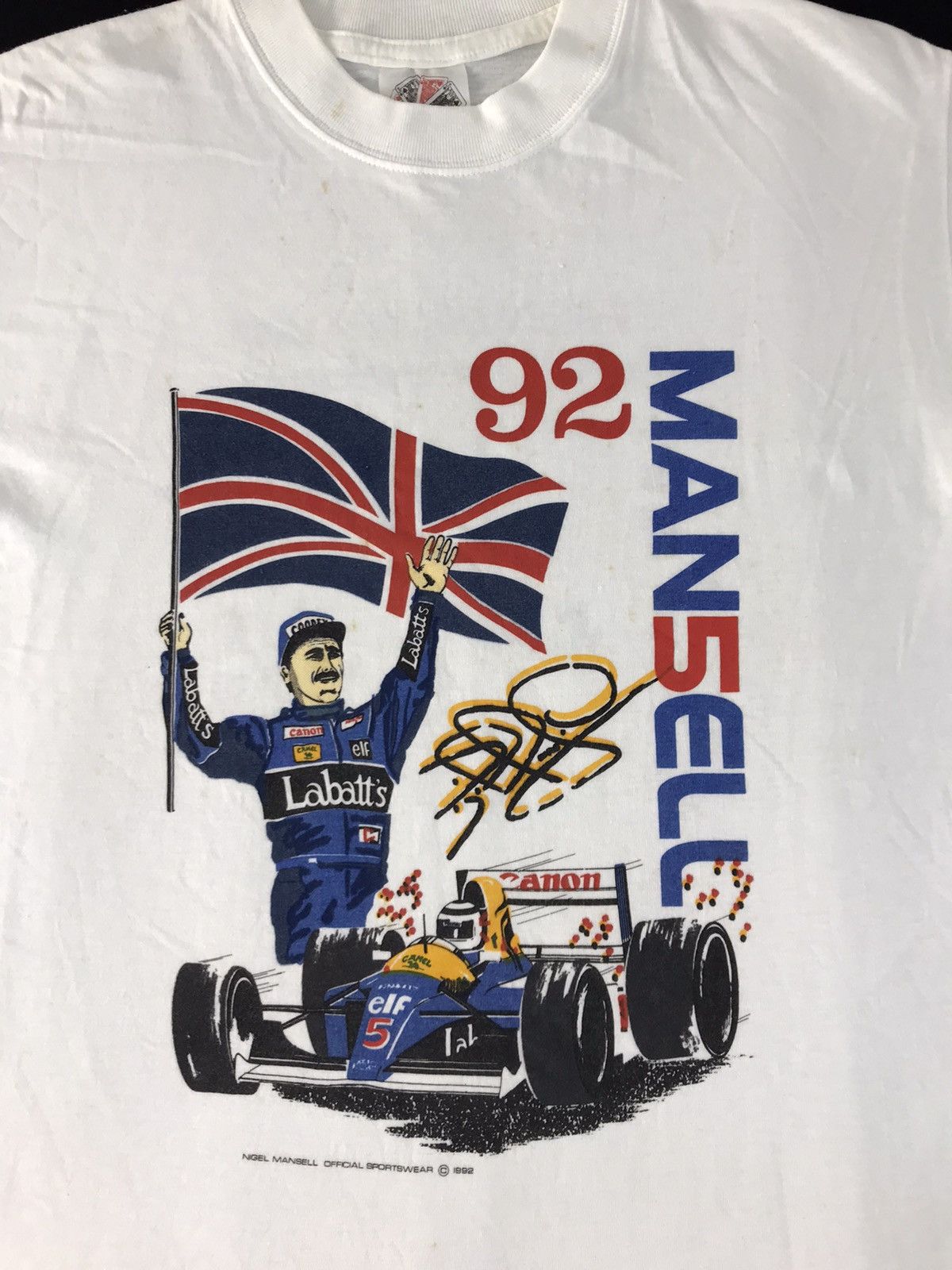 Vintage Nigel Mansell British Racing Driver 1992 Tee Big Printed Size US S / EU 44-46 / 1 - 3 Thumbnail