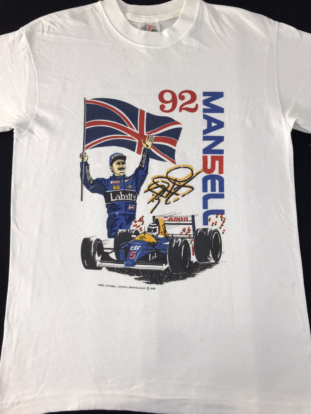 Vintage Nigel Mansell British Racing Driver 1992 Tee Big Printed Size US S / EU 44-46 / 1 - 4 Thumbnail