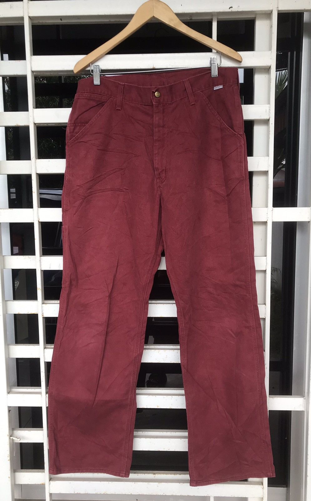 Carhartt × Vintage Maroon Carhartt Single Knee Carpenter Pants Size 34x32 Size US 34 / EU 50 - 2 Thumbnail