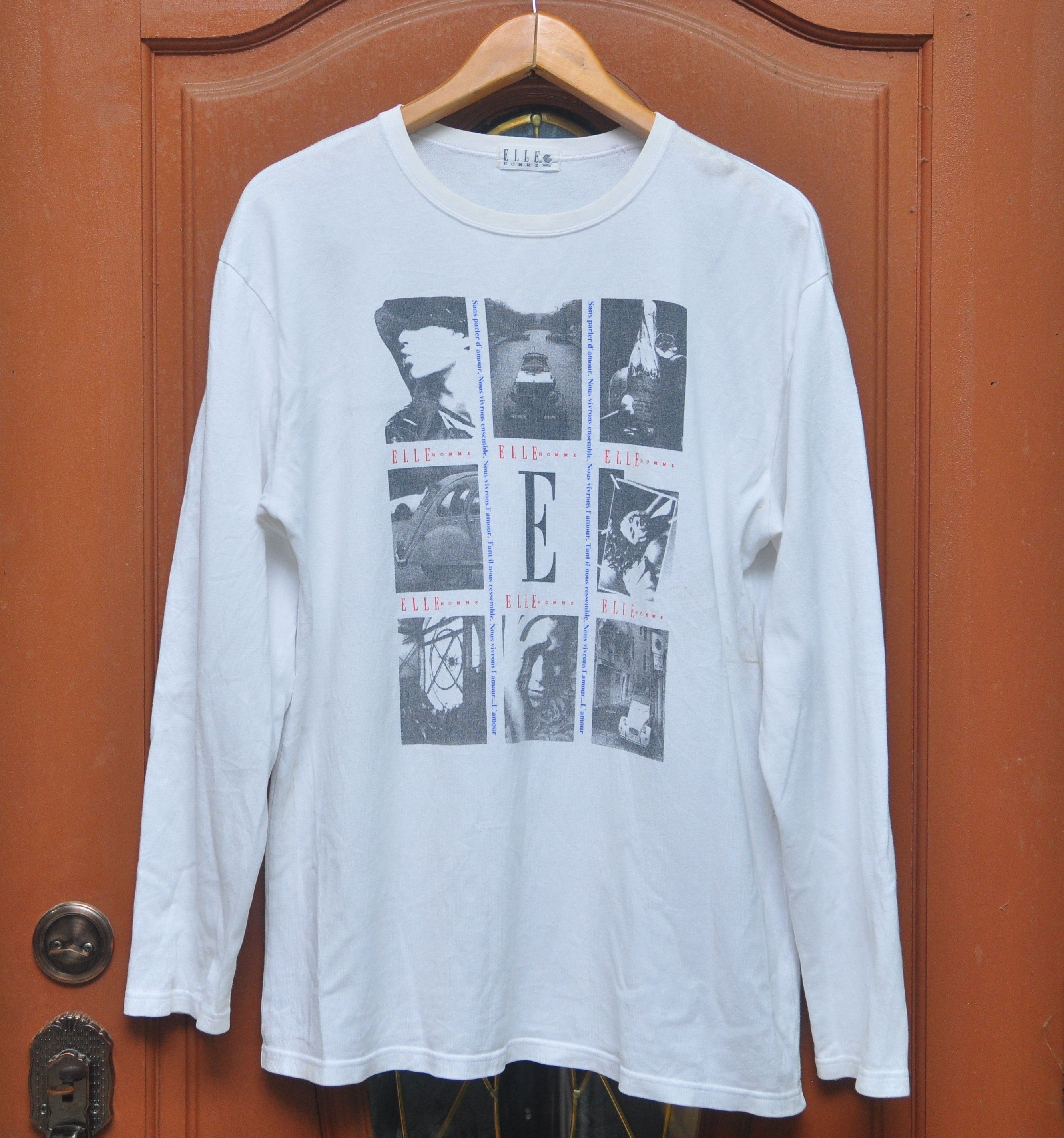 image of Vintage Elle Homme Paris Long Sleeve Travis Scott Fashion Style in White, Men's (Size Large)