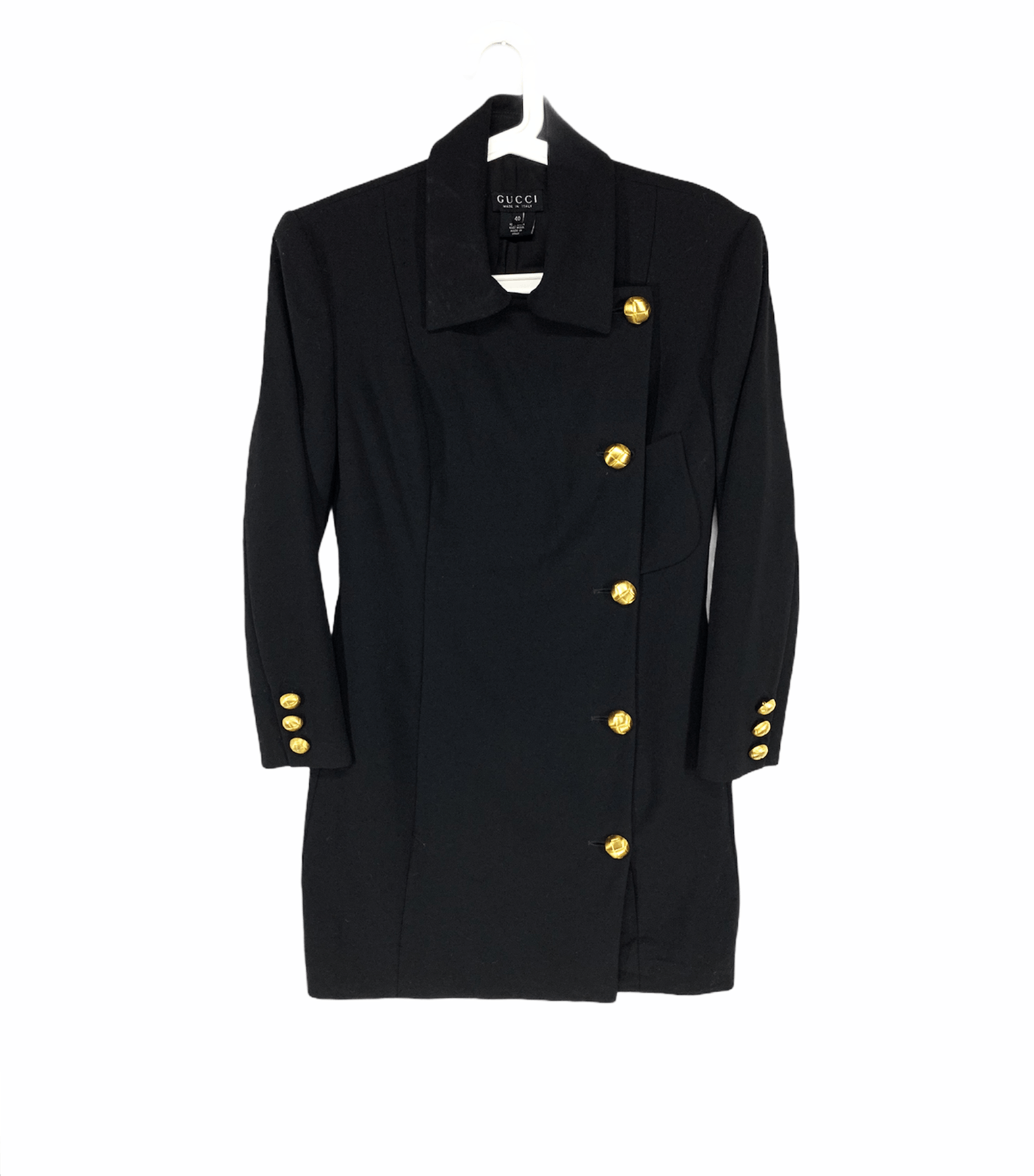 image of Gucci Gold Button Wool Coat in Black, Men's (Size 2XS)