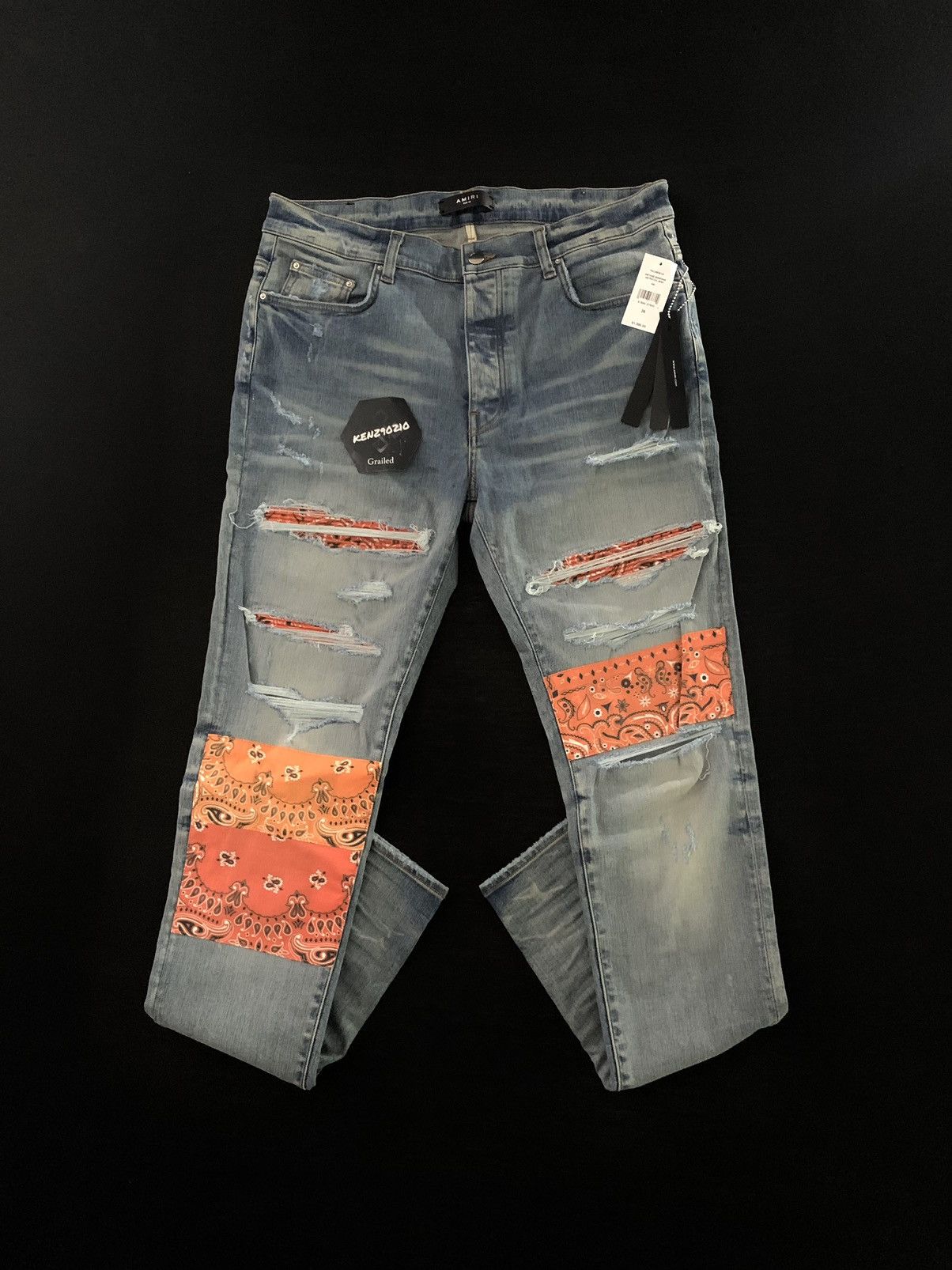 Amiri Amiri Orange Bandana Art Patch Denim Jeans Size US 36 / EU 52 - 1 Thumbnail