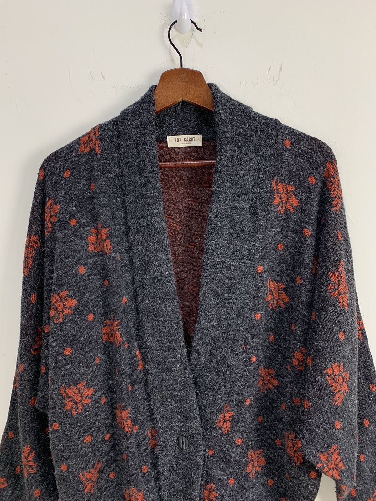 Aran Isles Knitwear × Japanese Brand BON CARAT Fullprint Intarsia BatWing Mohair Kimono Cardigan Size L / US 10 / IT 46 - 4 Thumbnail