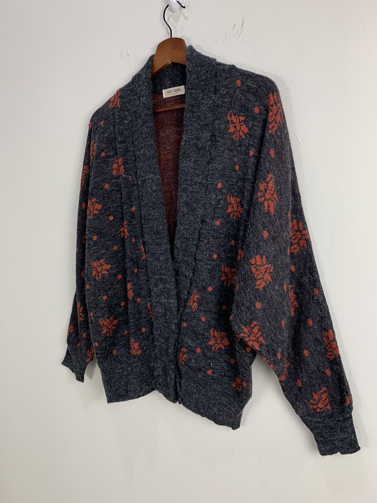 Aran Isles Knitwear × Japanese Brand BON CARAT Fullprint Intarsia BatWing Mohair Kimono Cardigan Size L / US 10 / IT 46 - 7 Thumbnail
