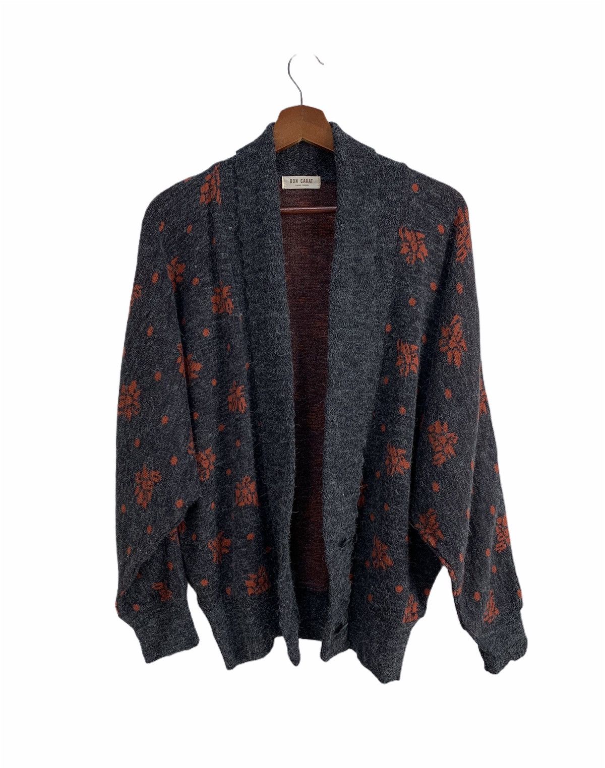 Aran Isles Knitwear × Japanese Brand BON CARAT Fullprint Intarsia BatWing Mohair Kimono Cardigan Size L / US 10 / IT 46 - 3 Thumbnail